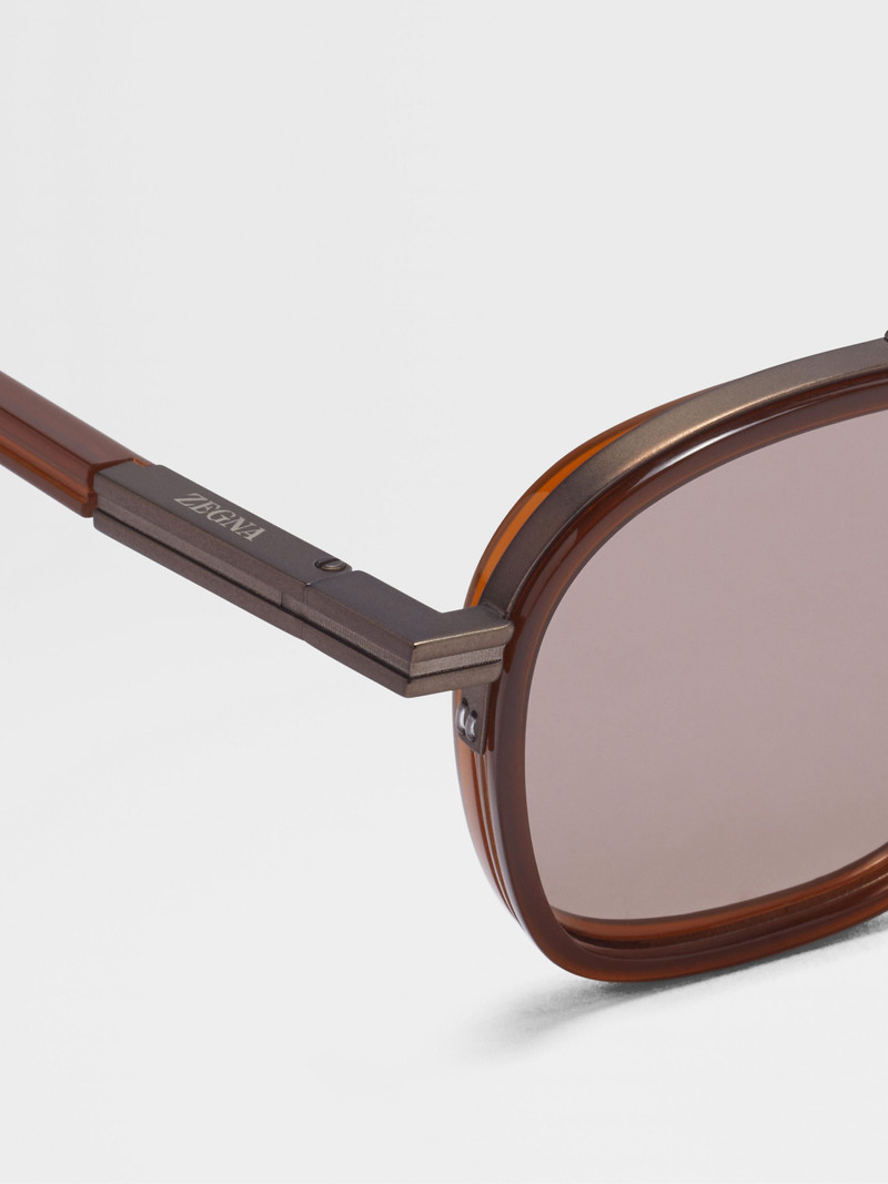 ZEGNA DARK FOLIAGE ORIZZONTE I ACETATE AND METAL SUNGLASSES outlook