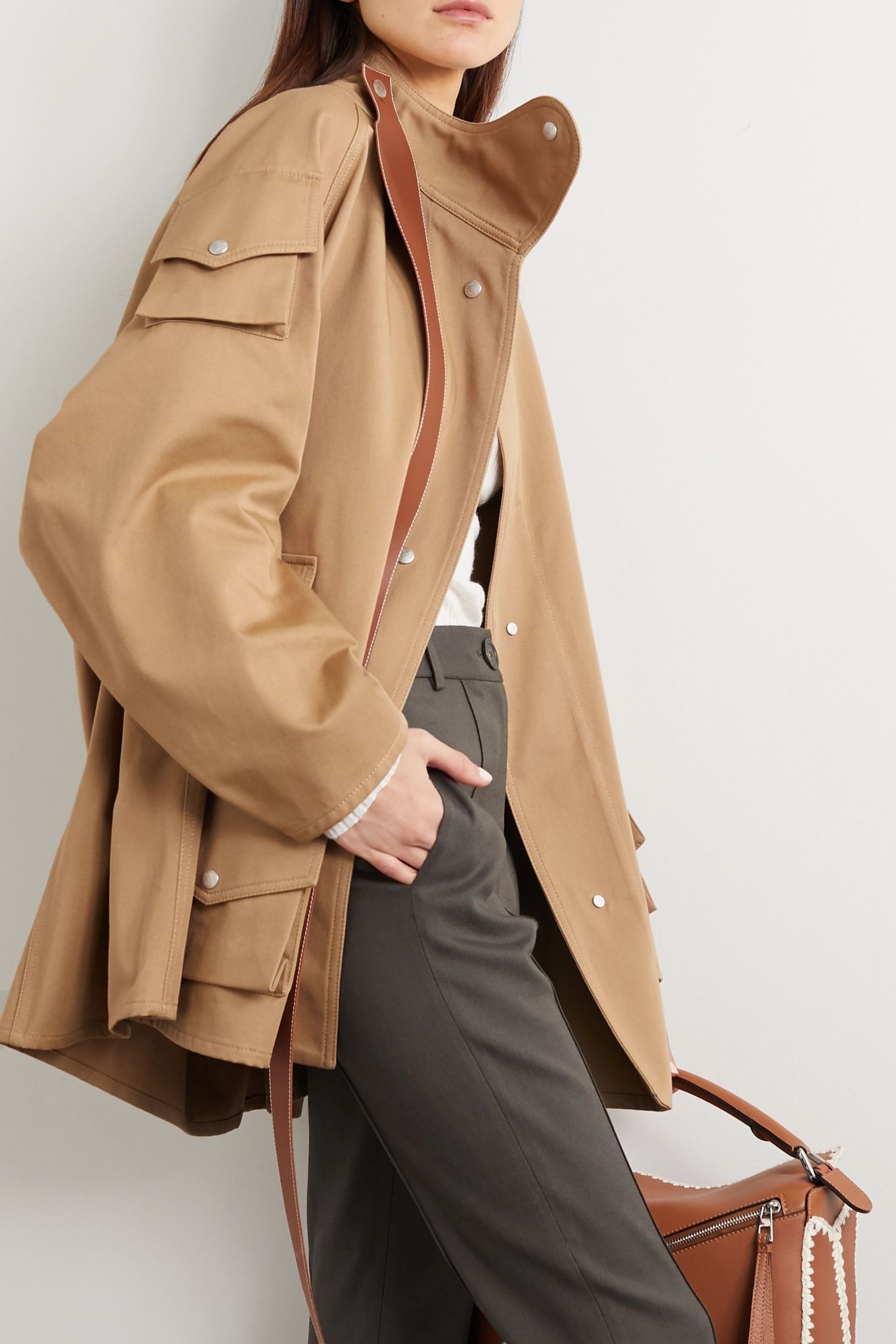 Oversized leather-trimmed cotton-twill parka - 3