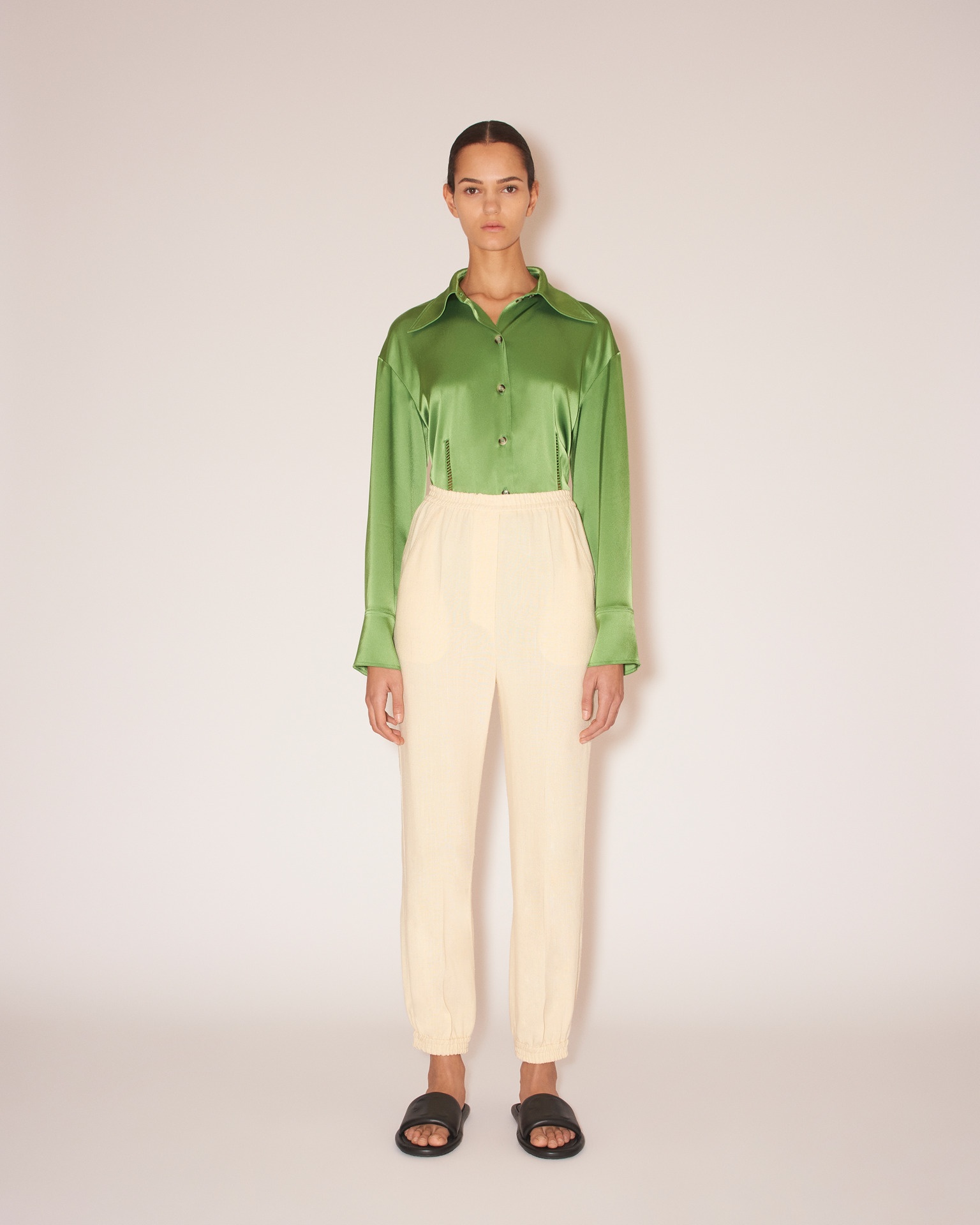 CAIO - Slip-satin ladder-stitch shirt - Green - 2