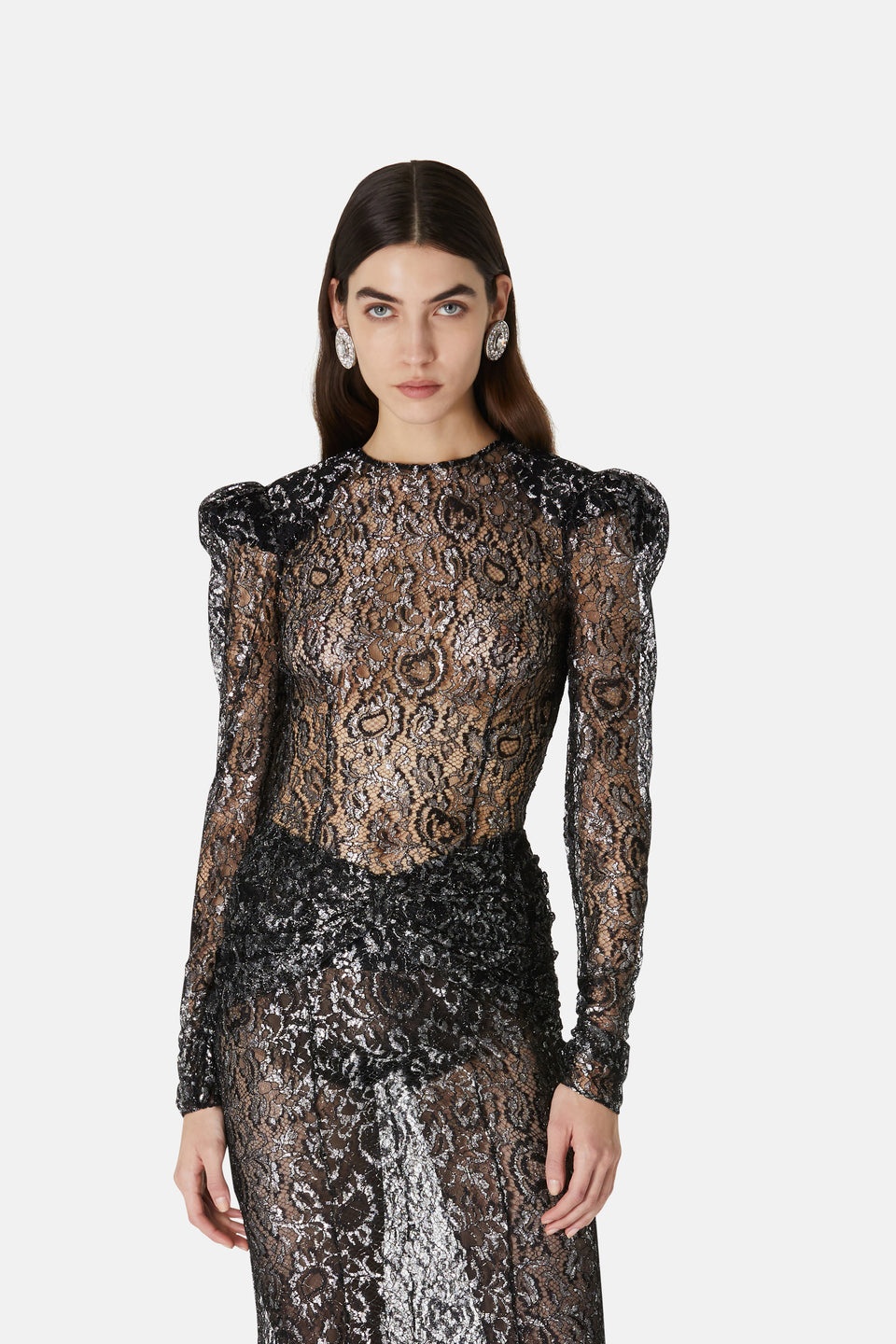 LUREX LACE EVENING DRESS WITH BOW - 6