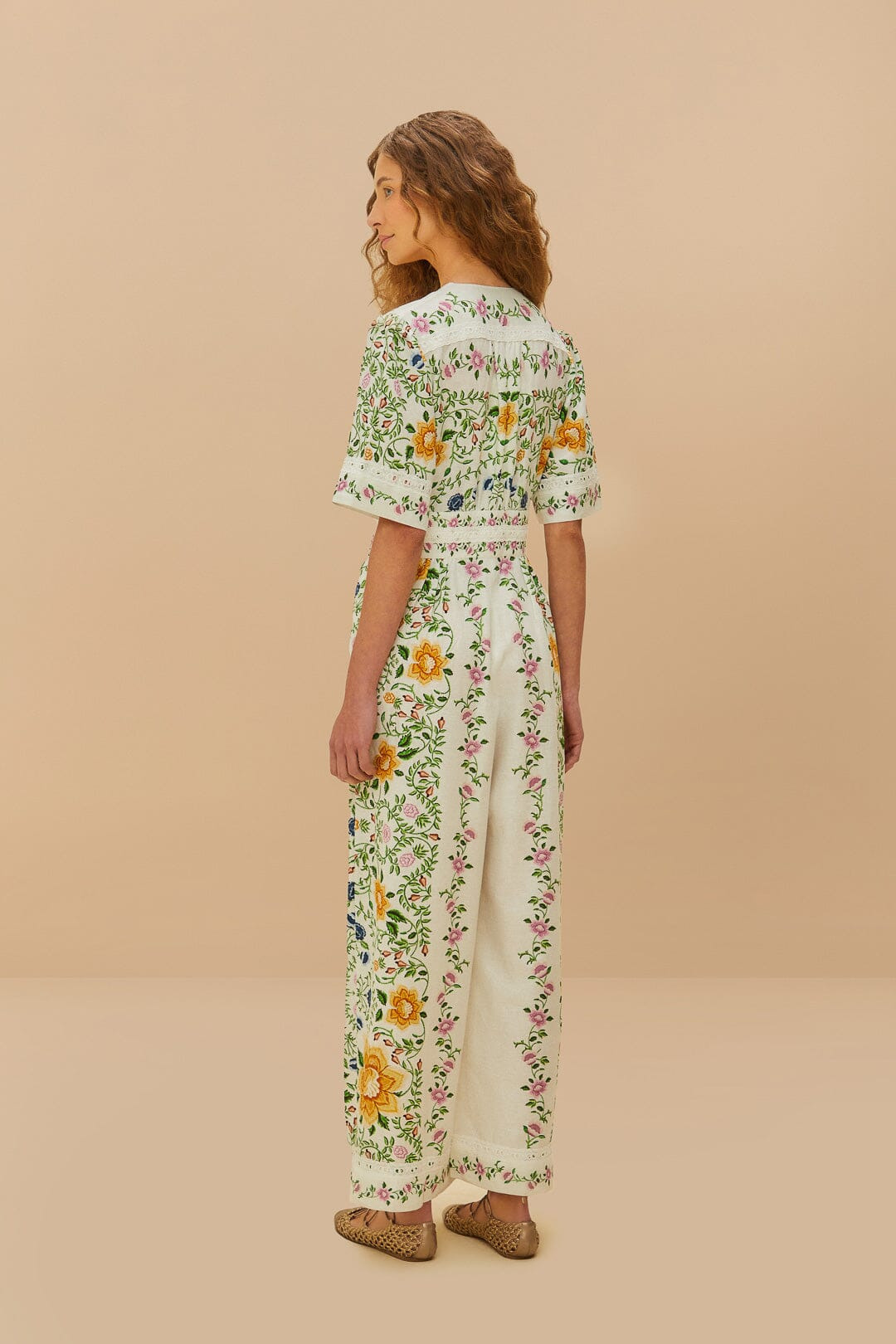 Off-White Folk Floral Lenzing™ Ecovero™ Euroflax™ Jumpsuit - 4