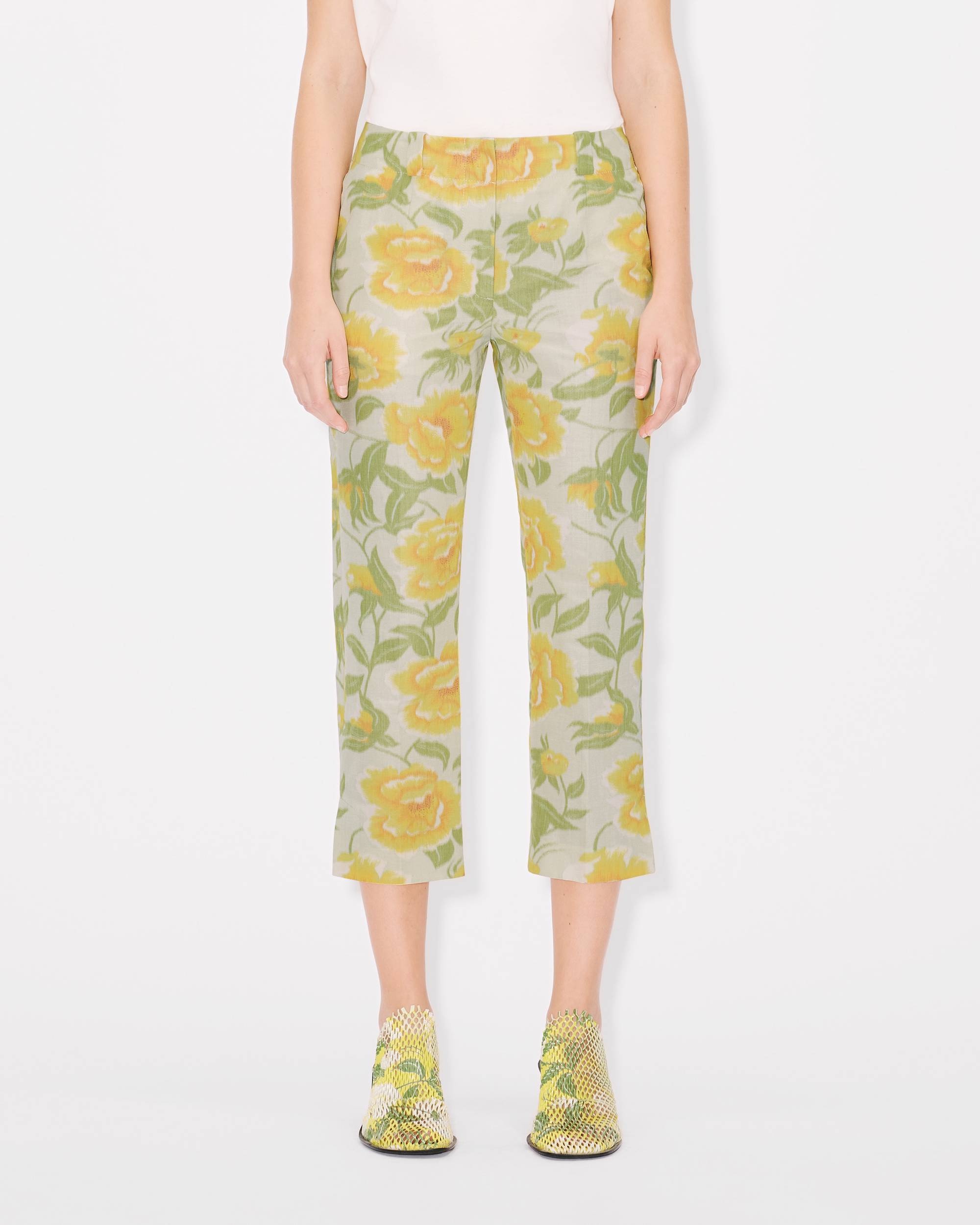 パンツ KENZO 'Kenzo Peonies' pants KENZO 'KENZO Peonies' cropped pants in cotton linen jacquard