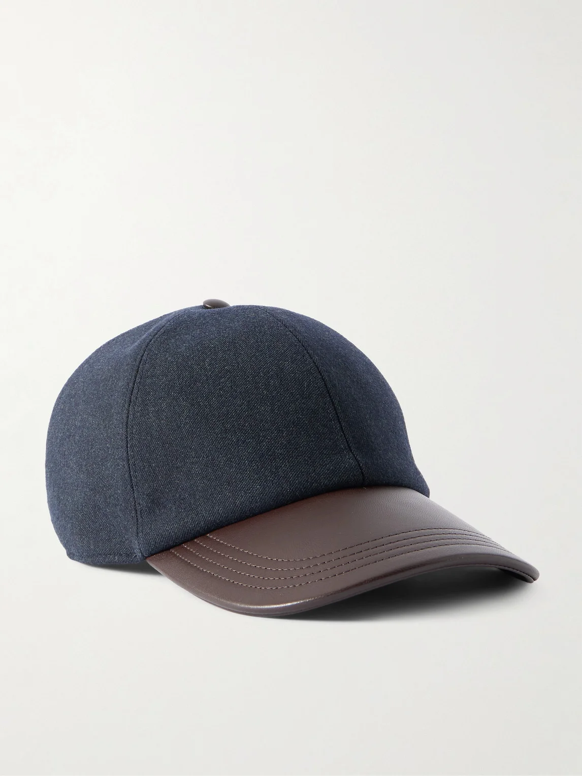 Logo-Embroidered Leather-Trimmed Wool-Blend Baseball Cap - 1