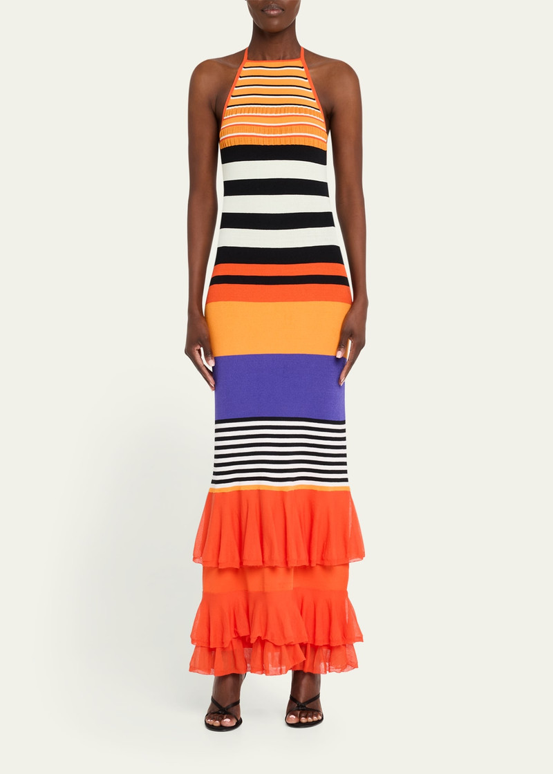 CHRISTOPHER JOHN ROGERS Striped Halter Neck Ruffle Dress outlook