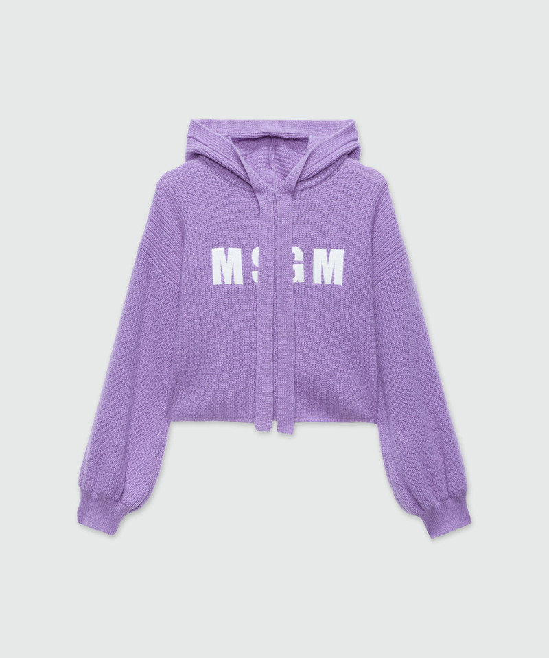 Purple cashmere blend hooded sweater with MSGM logo 1