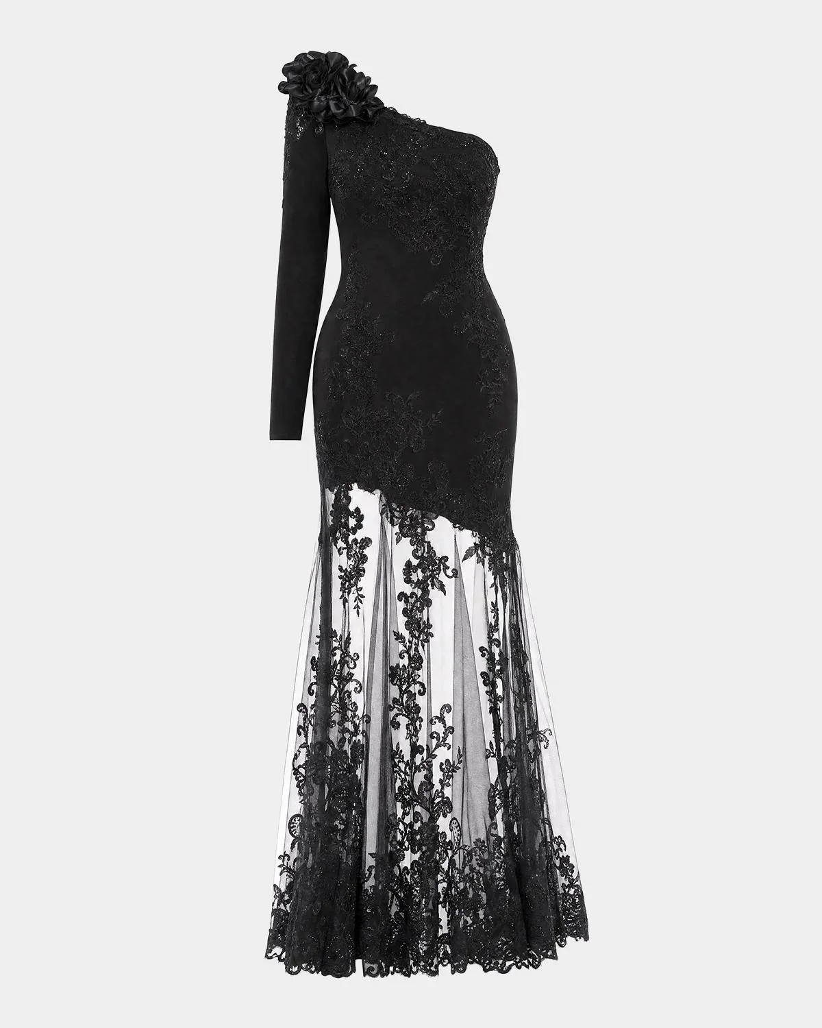 Embroidered Mesh Jersey Gown - 1