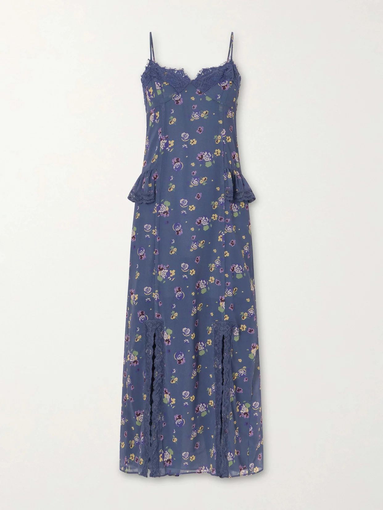 Night Blooming Floral-print Lace-trimmed Chiffon Midi Dress - 1