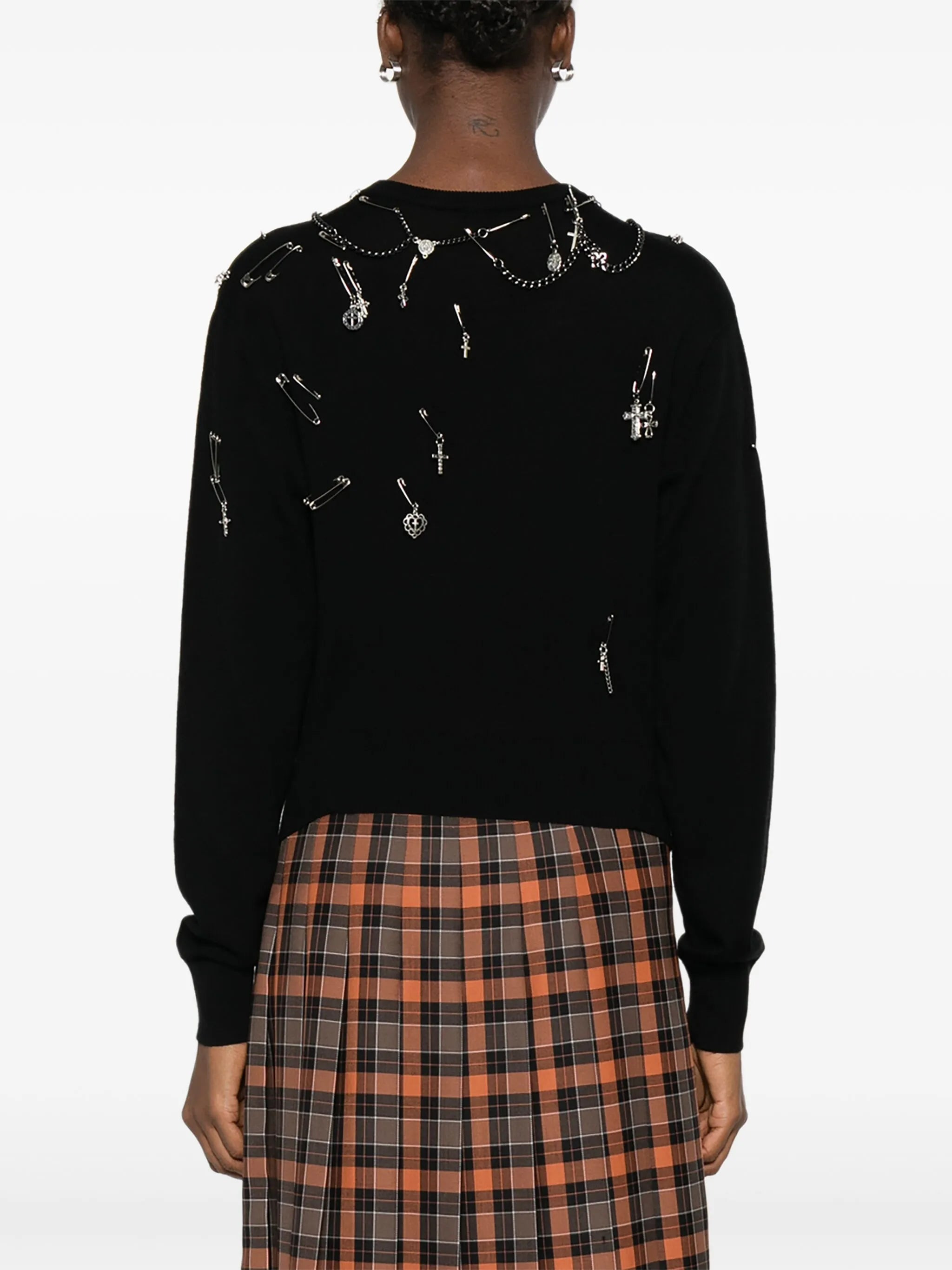 safety-pin embellished crew-neck sweatshit - 4