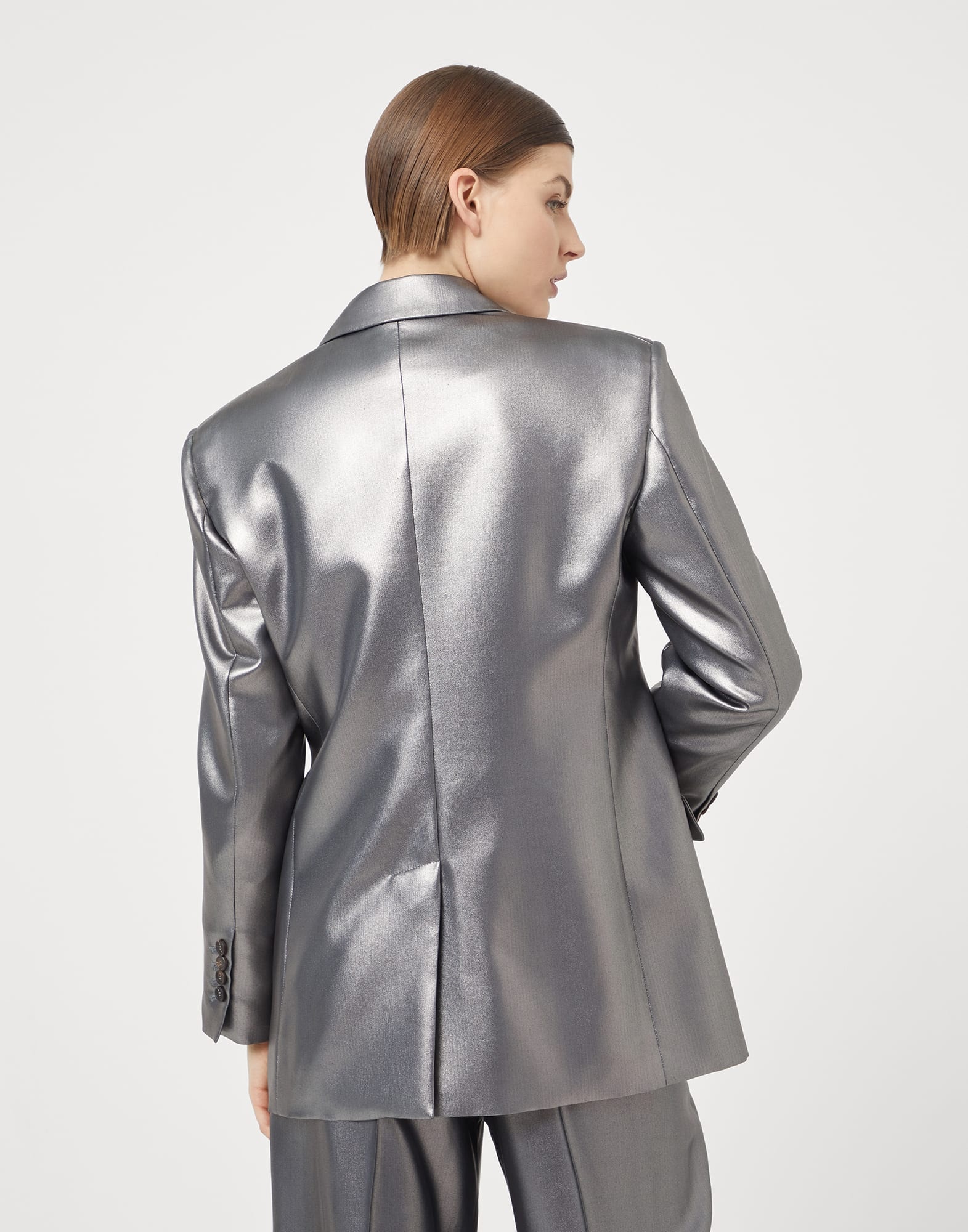 Lamé silk twill blazer with monili - 2