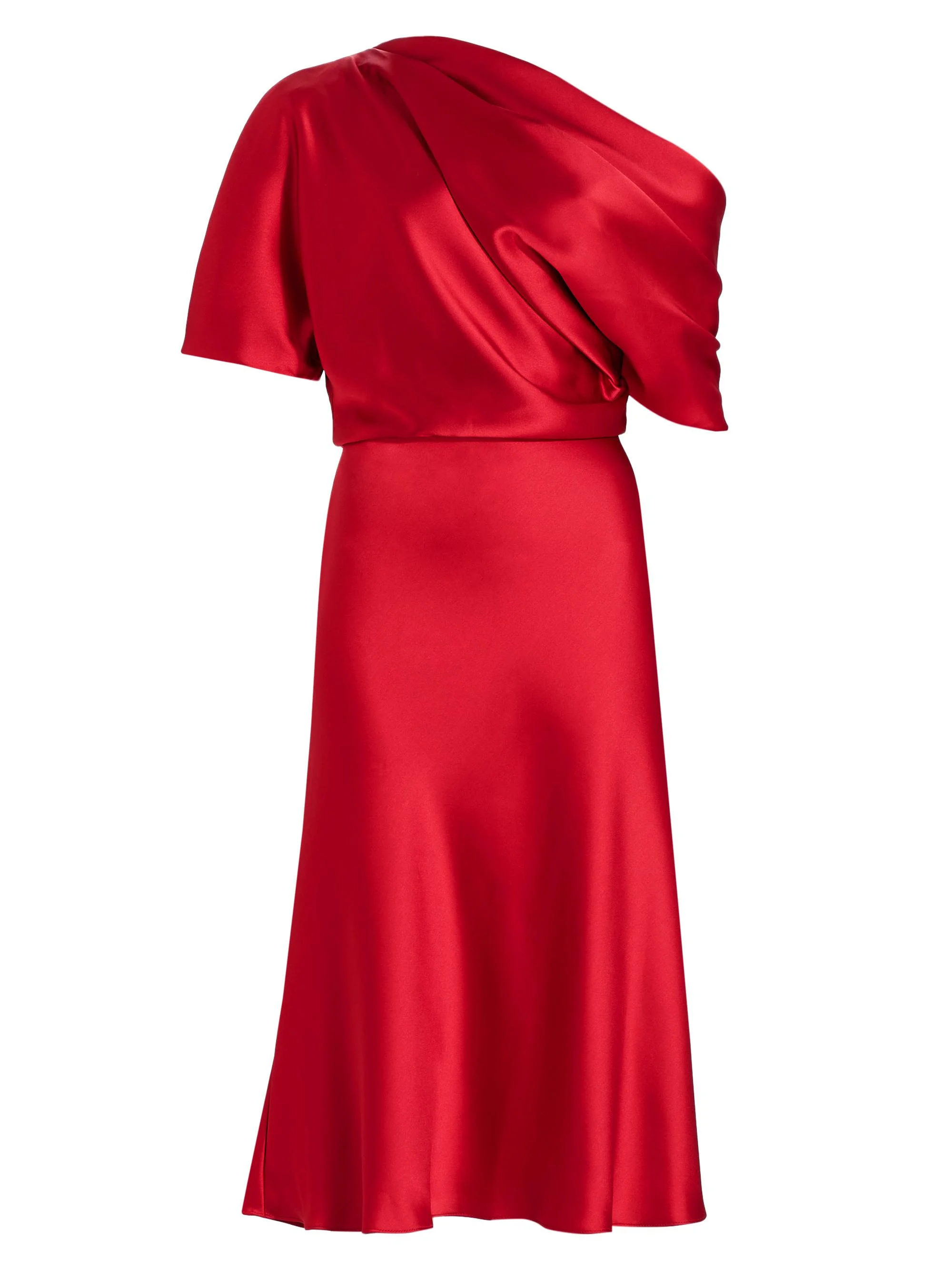 Women's Draped Satin One-Shoulder Midi-Dress - Lipstick - 1