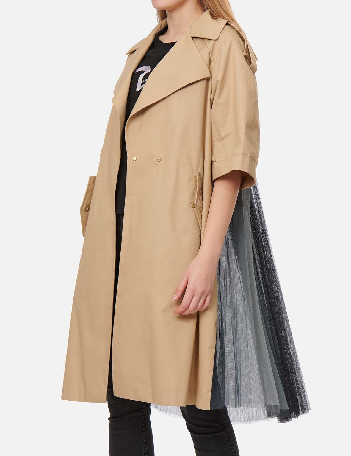 Pleated-Mesh Panelled Trench Jacket - 3