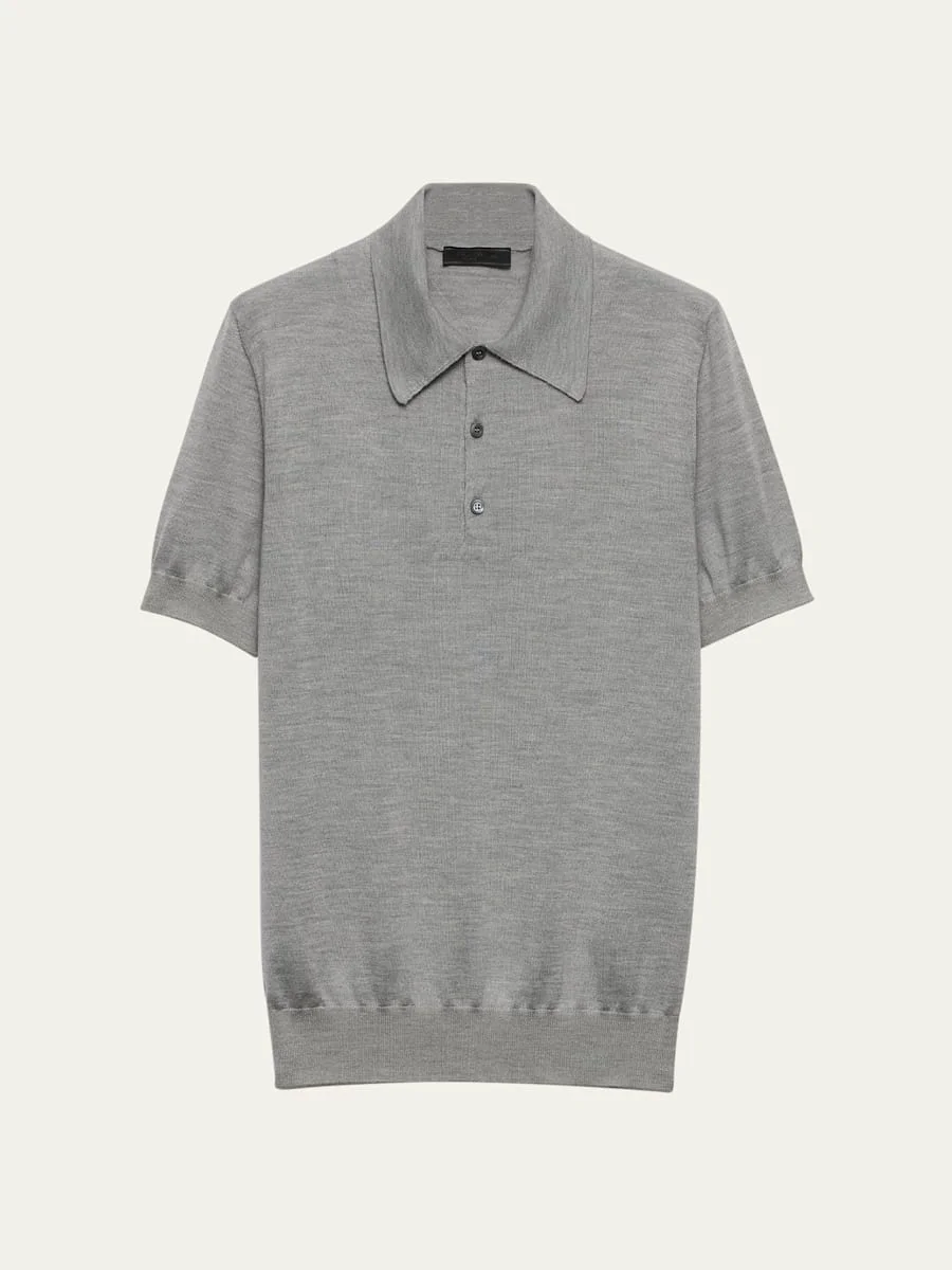 Men's Cashmere and Silk Knit Short-Sleeve Polo Sweater - 1