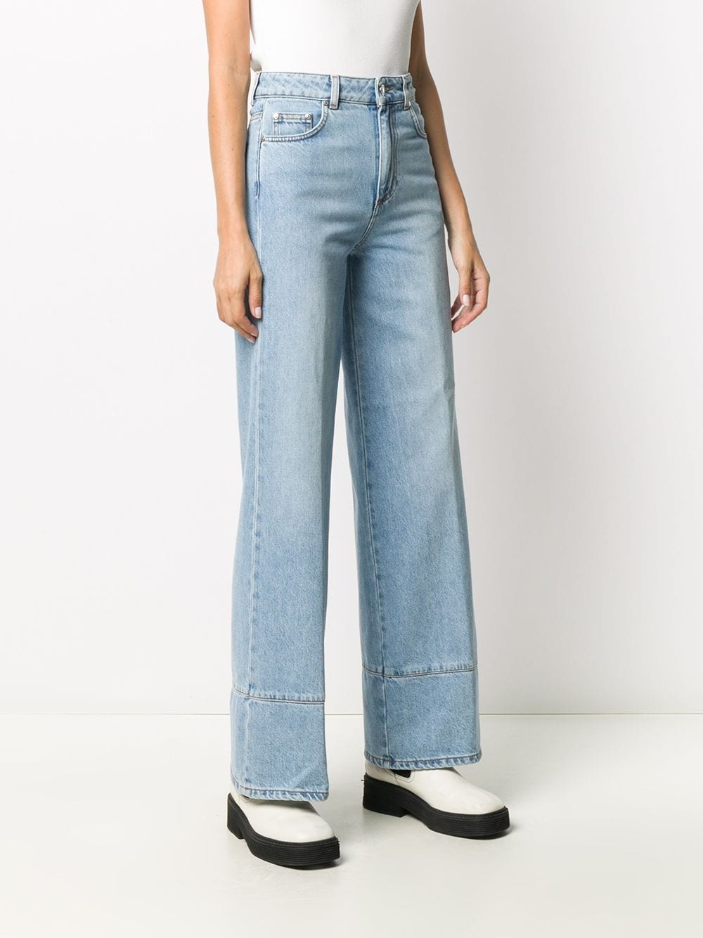 embroidered logo wide-leg jeans - 3