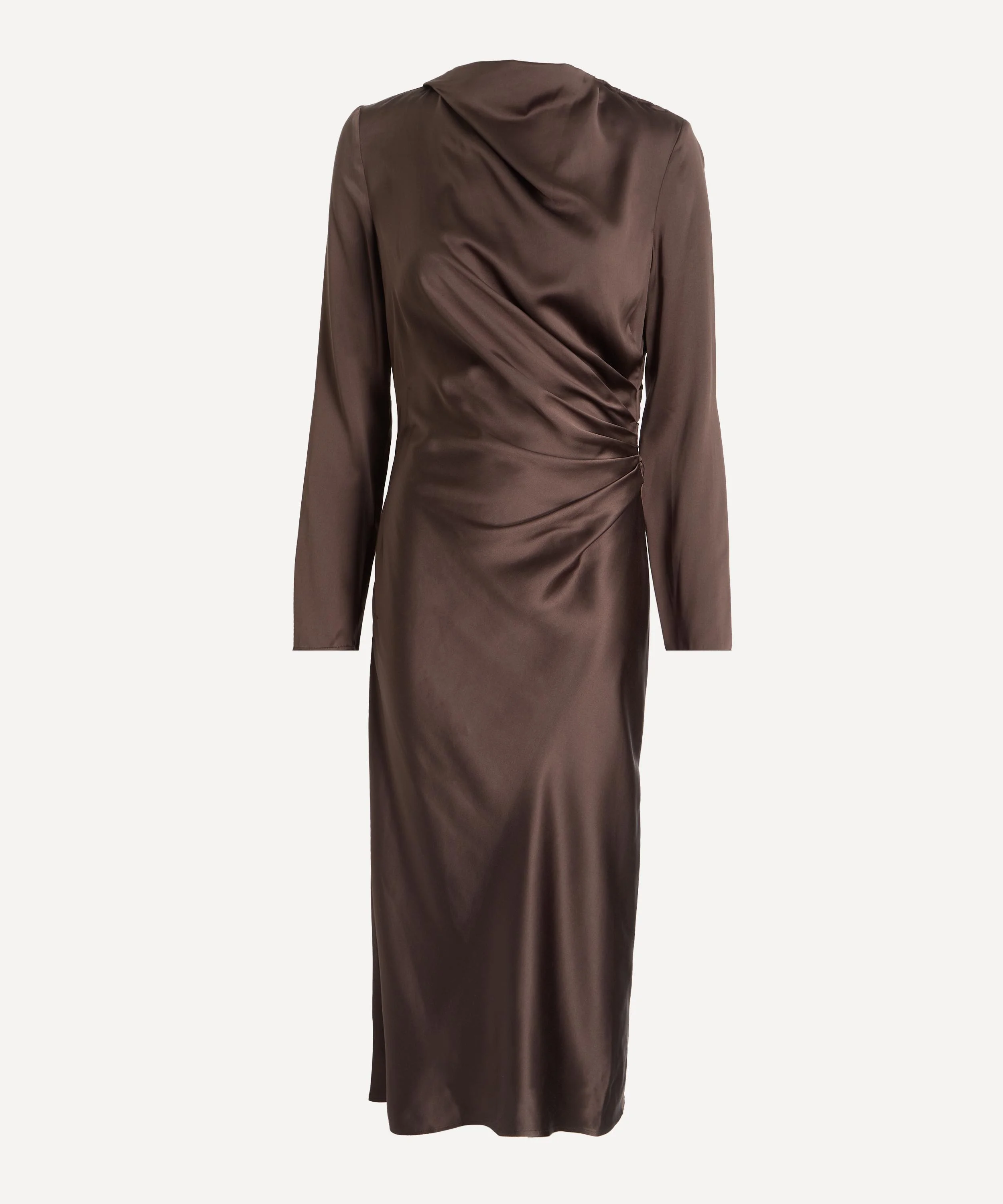 Fabio Draped Satin Dress in Brown - 1