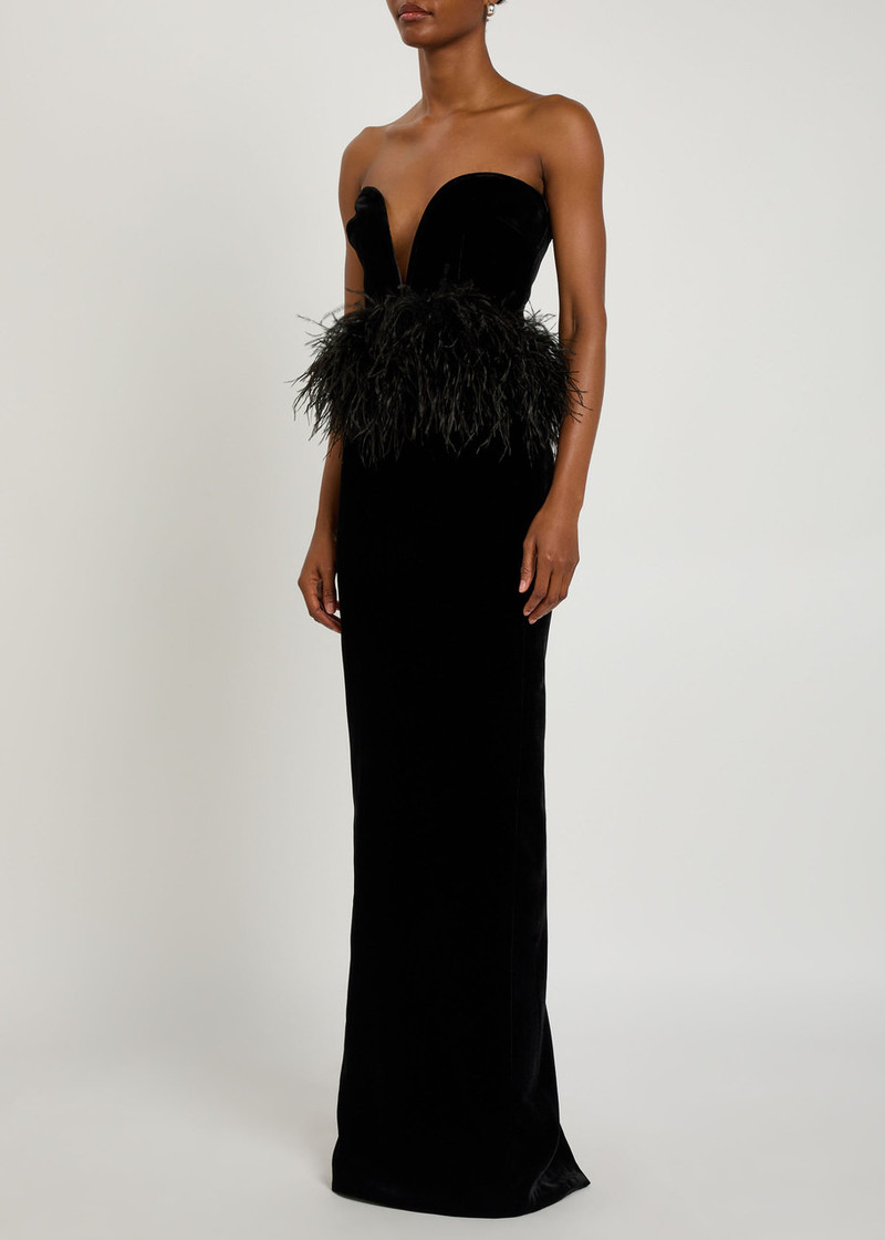 THE NEW ARRIVALS ILKYAZ OZEL The New Arrivals Ilkyaz Ozel Sienna Feather-appliquéd Velvet Maxi Dress outlook