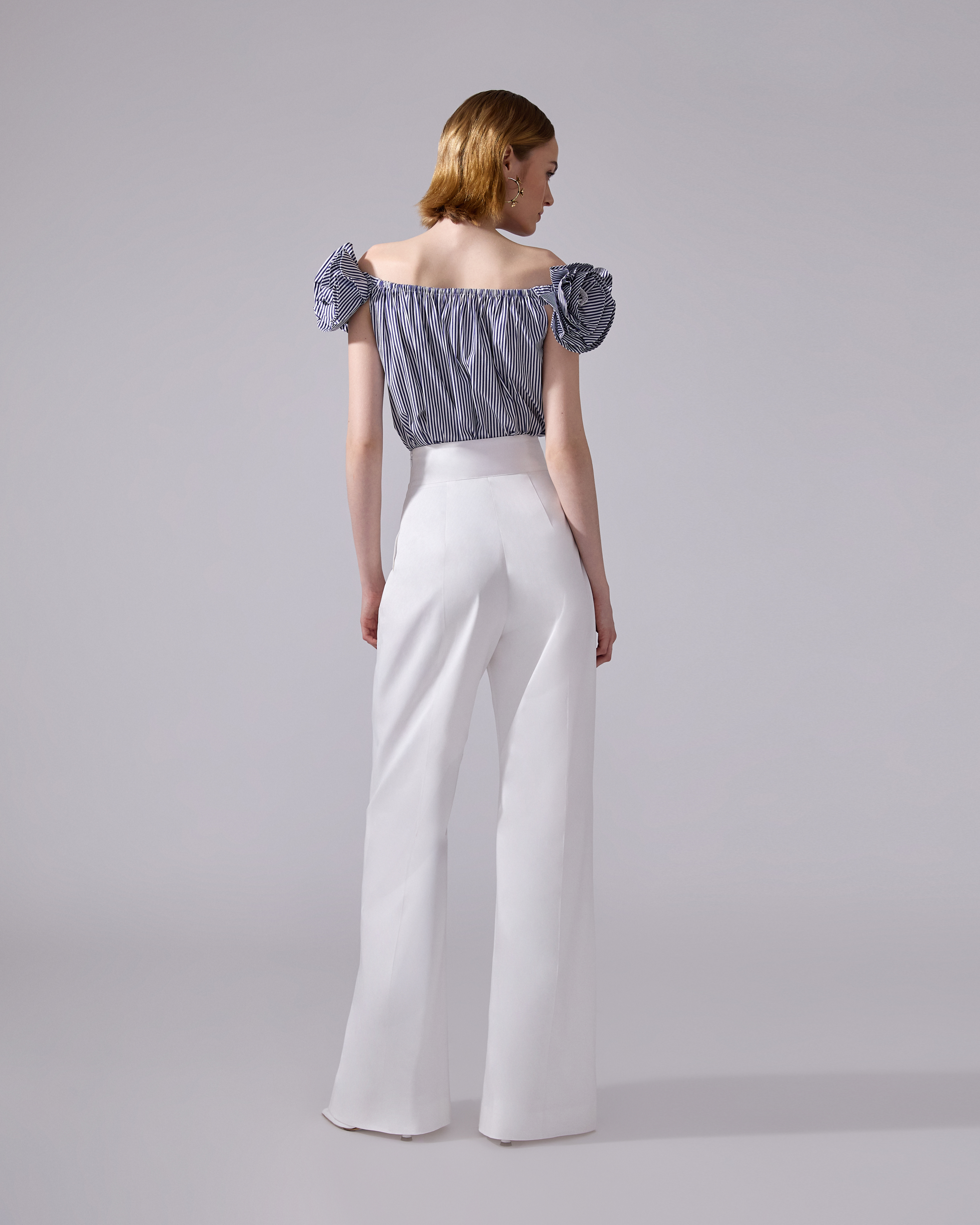 Rosette Off-Shoulder Striped Top - 3