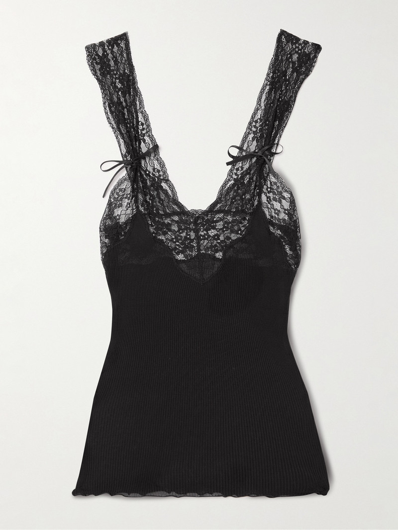 Lace-trimmed Ribbed Silk Tank 1