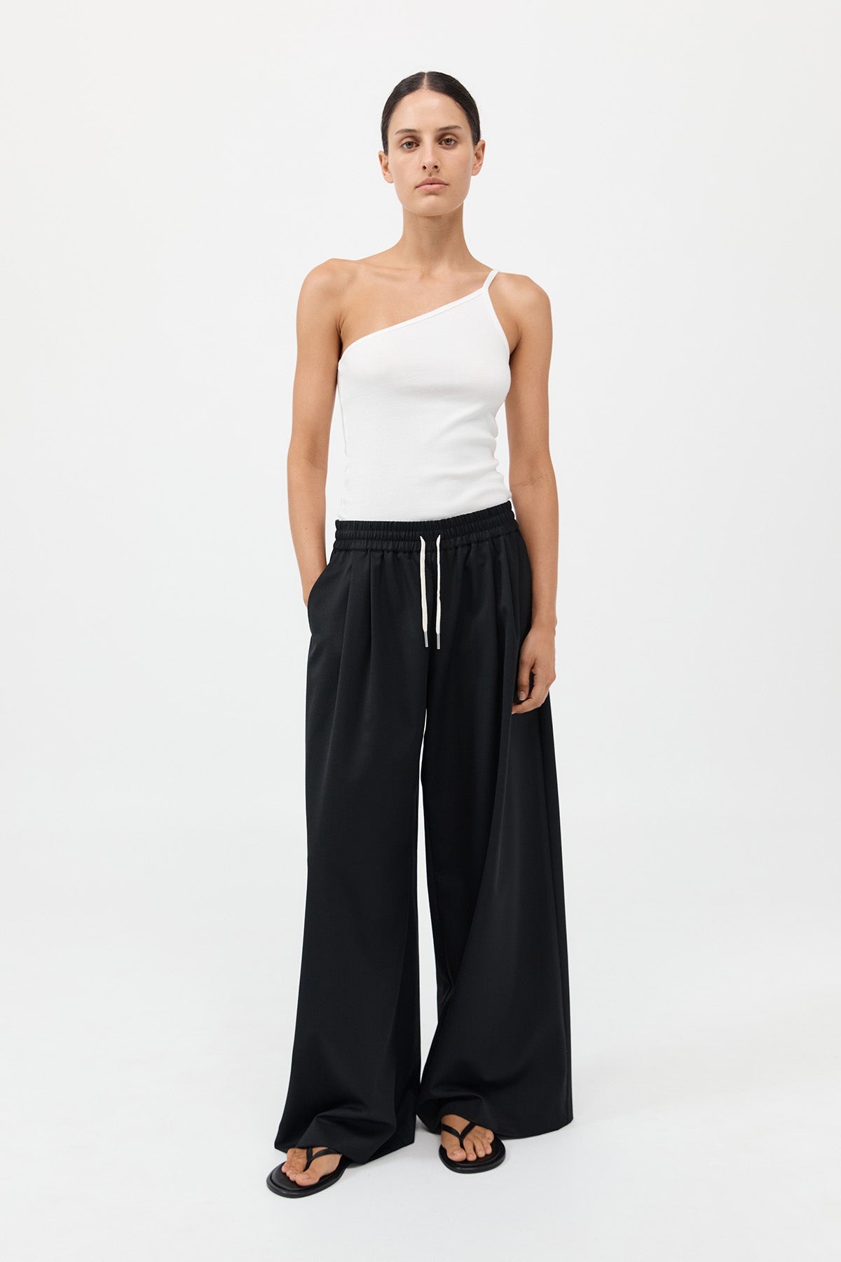 Wool Drawstring Pants - Black - 2