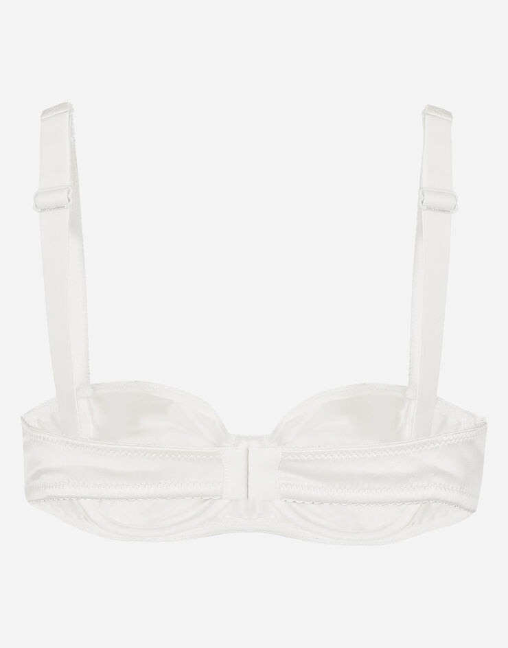 Semi-padded satin balconette bra with lace - 2