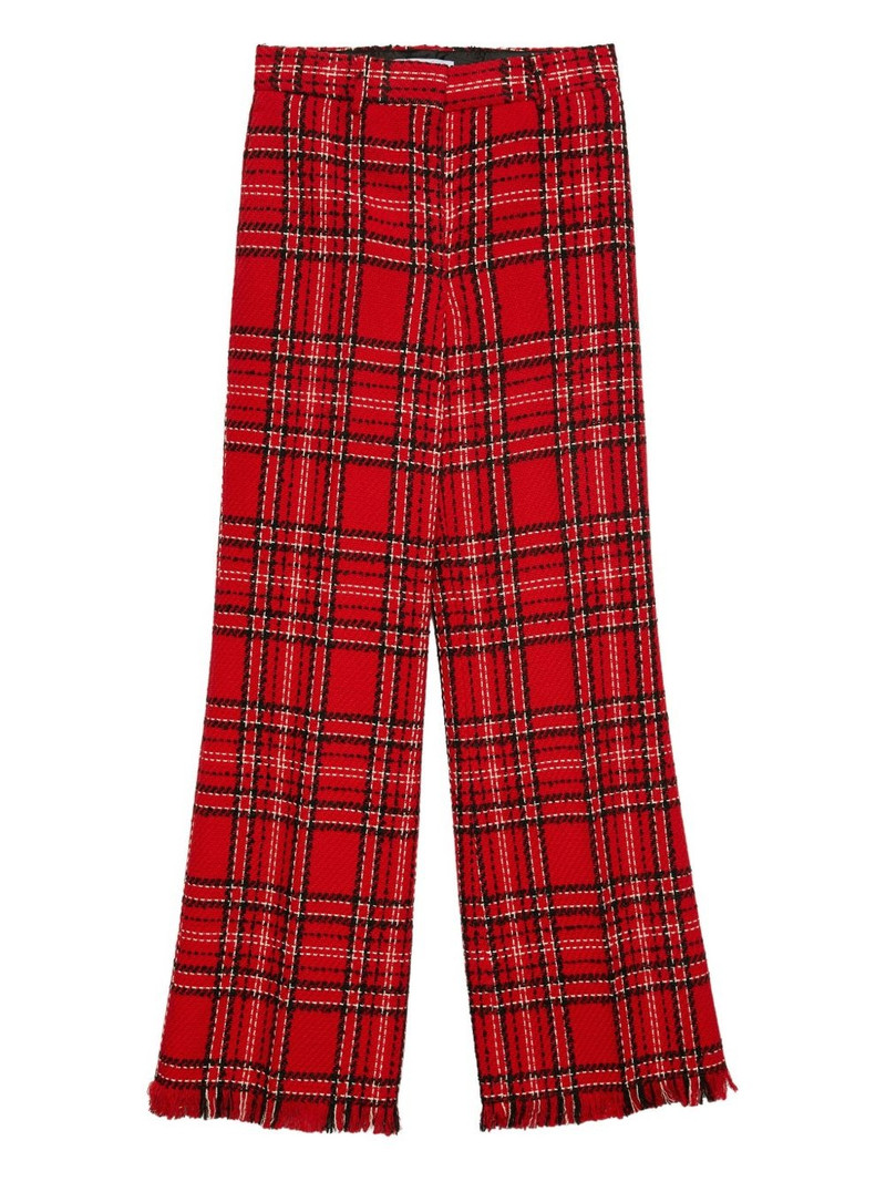 plaid fringed straight trousers 1