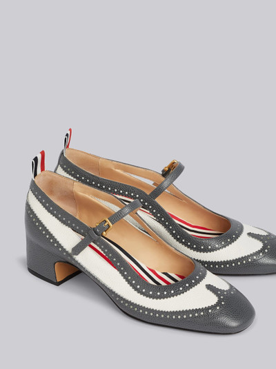 Thom Browne Medium Grey Pebbled Calfskin Brogue Spectator Mary Jane Block Heel outlook