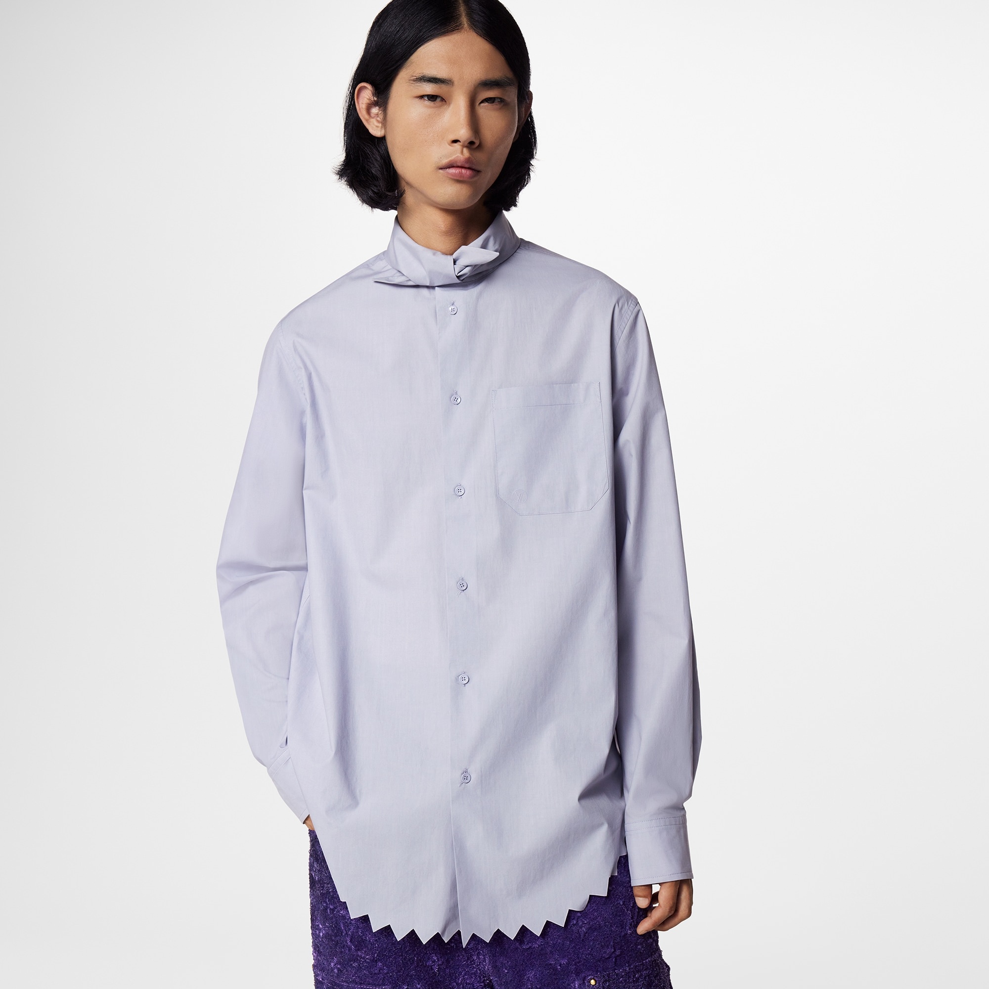 Knotted Collar Long-Sleeved Shirt - 5