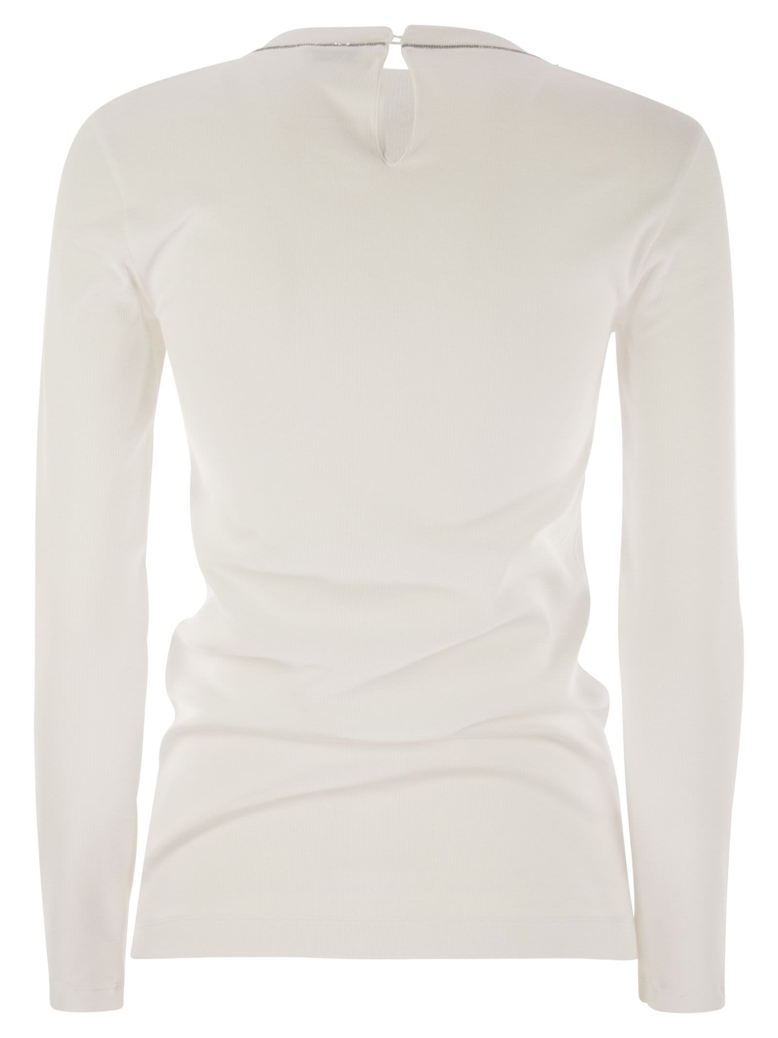 Brunello Cucinelli Women Ribbed Stretch Cotton Jersey T-Shirt With Jewellery - 2