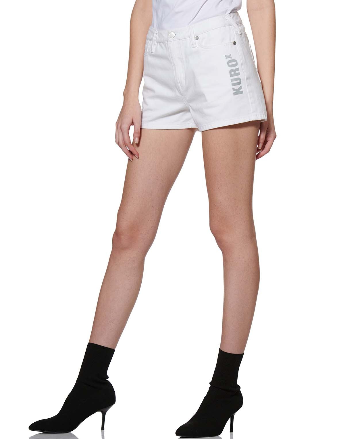 Denim Shorts with Asymmetric Pleated Skirt Overlay - 11