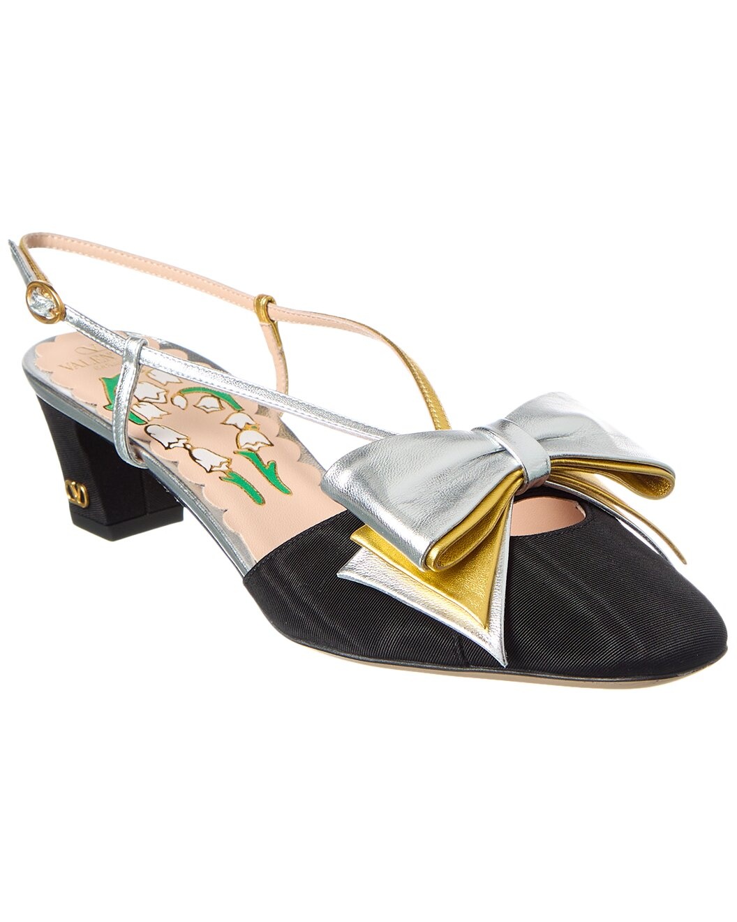 Valentino Bowow 45 Grosgrain & Leather Slingback Pump - 1