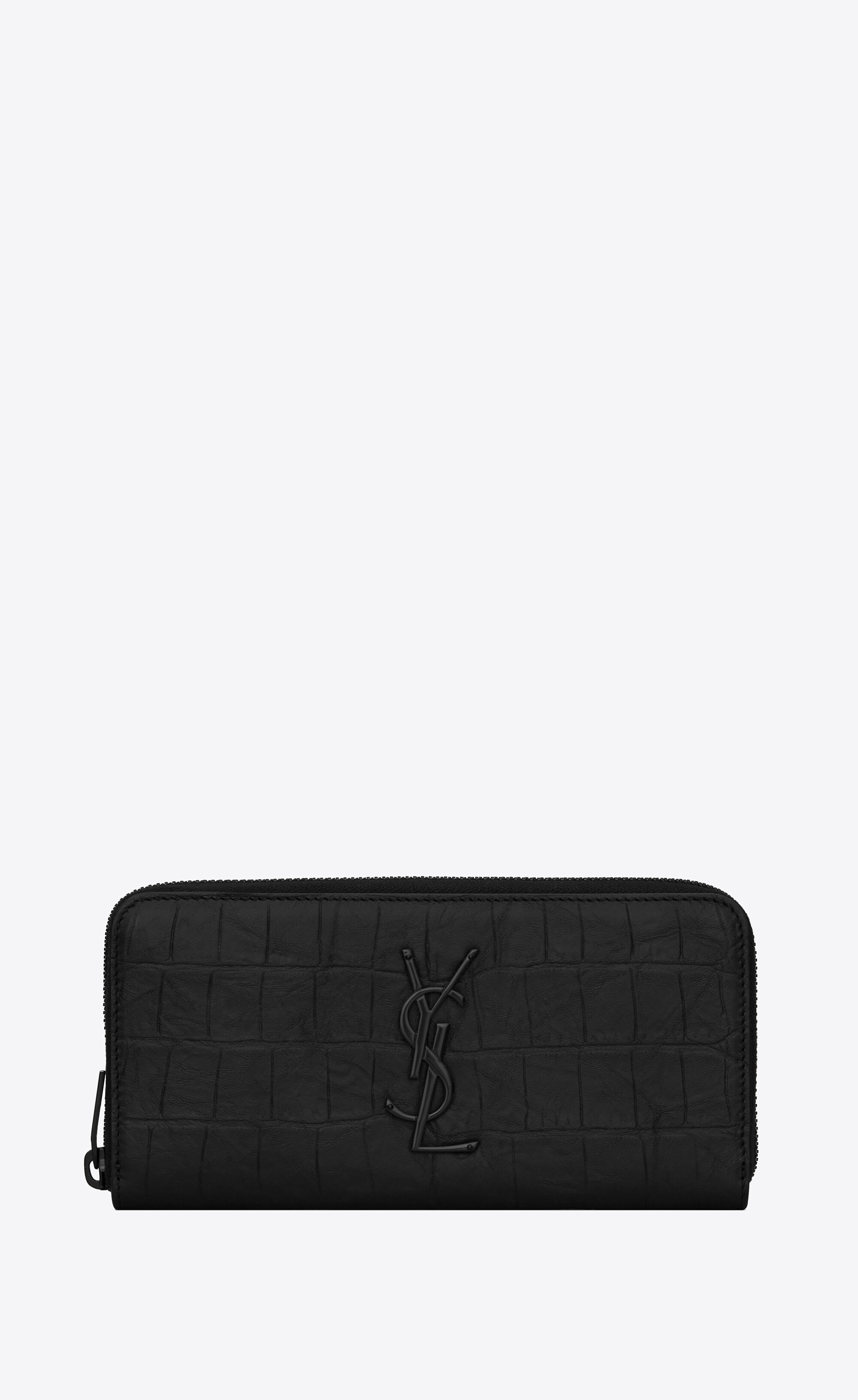 monogram zip-around wallet in crocodile-embossed leather - 1