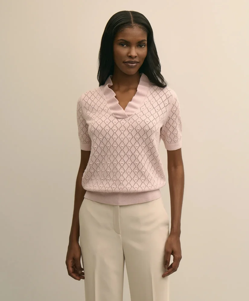 Cotton Viscose Short-Sleeve Ruffle Sweater - 1