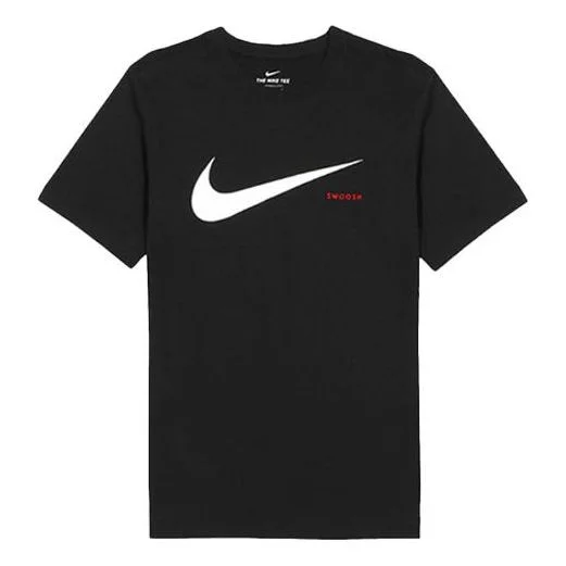 Nike Swoosh Logo Printing Knit Round Neck Short Sleeve Black DB5858-010 - 1