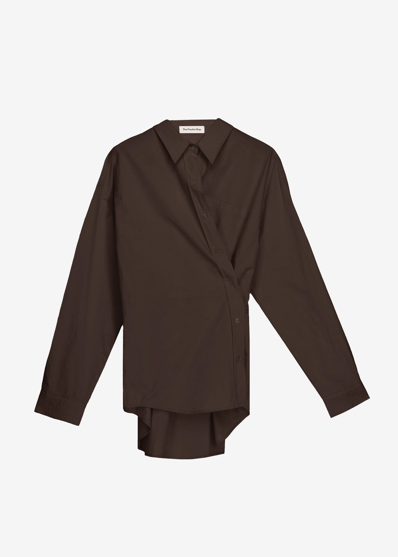 Ornella Side Button-Up Shirt - Brown 7