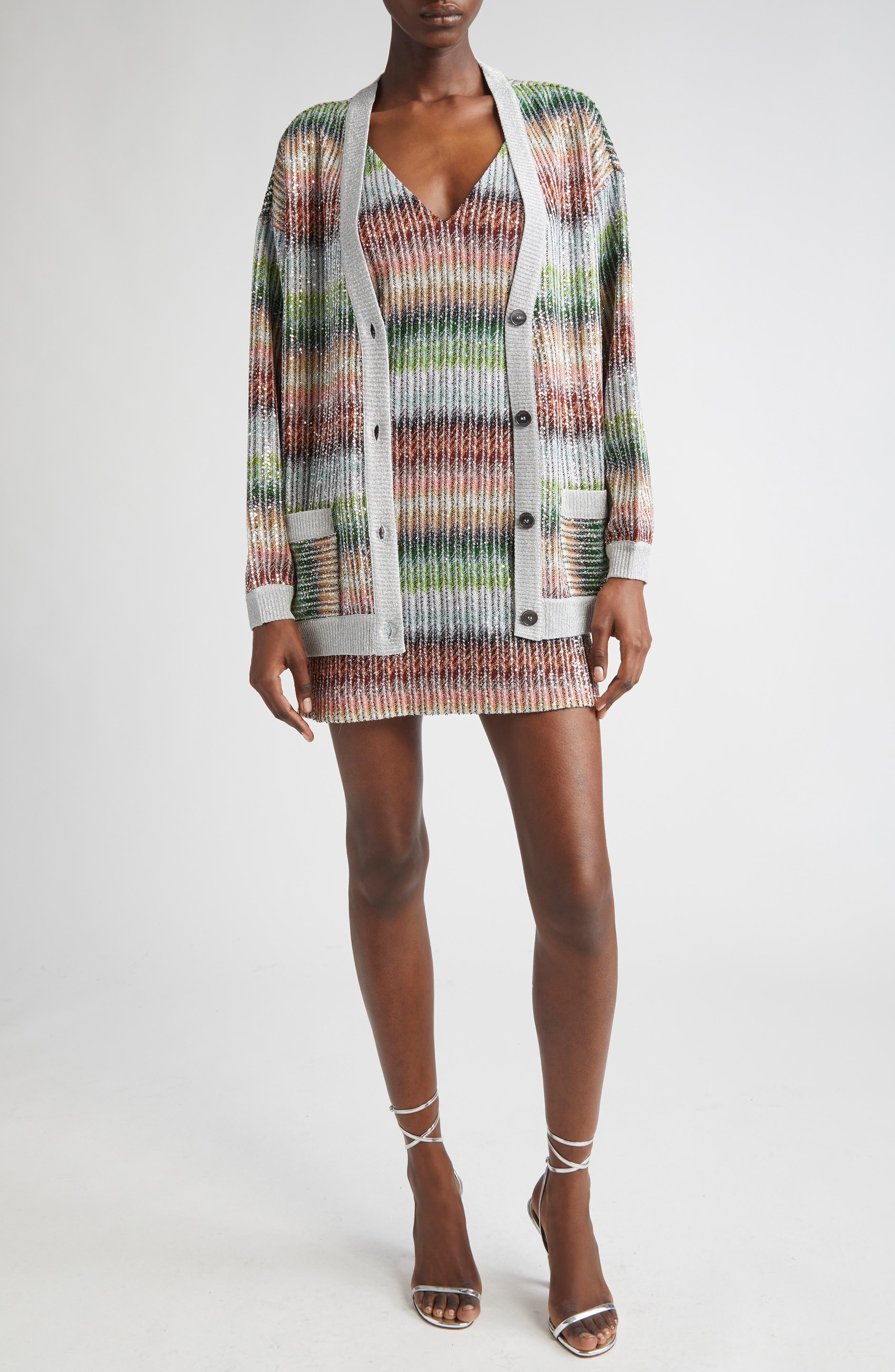 Missoni Metallic Zigzag Cardigan in Green/Red/Sky at Nordstrom - 2
