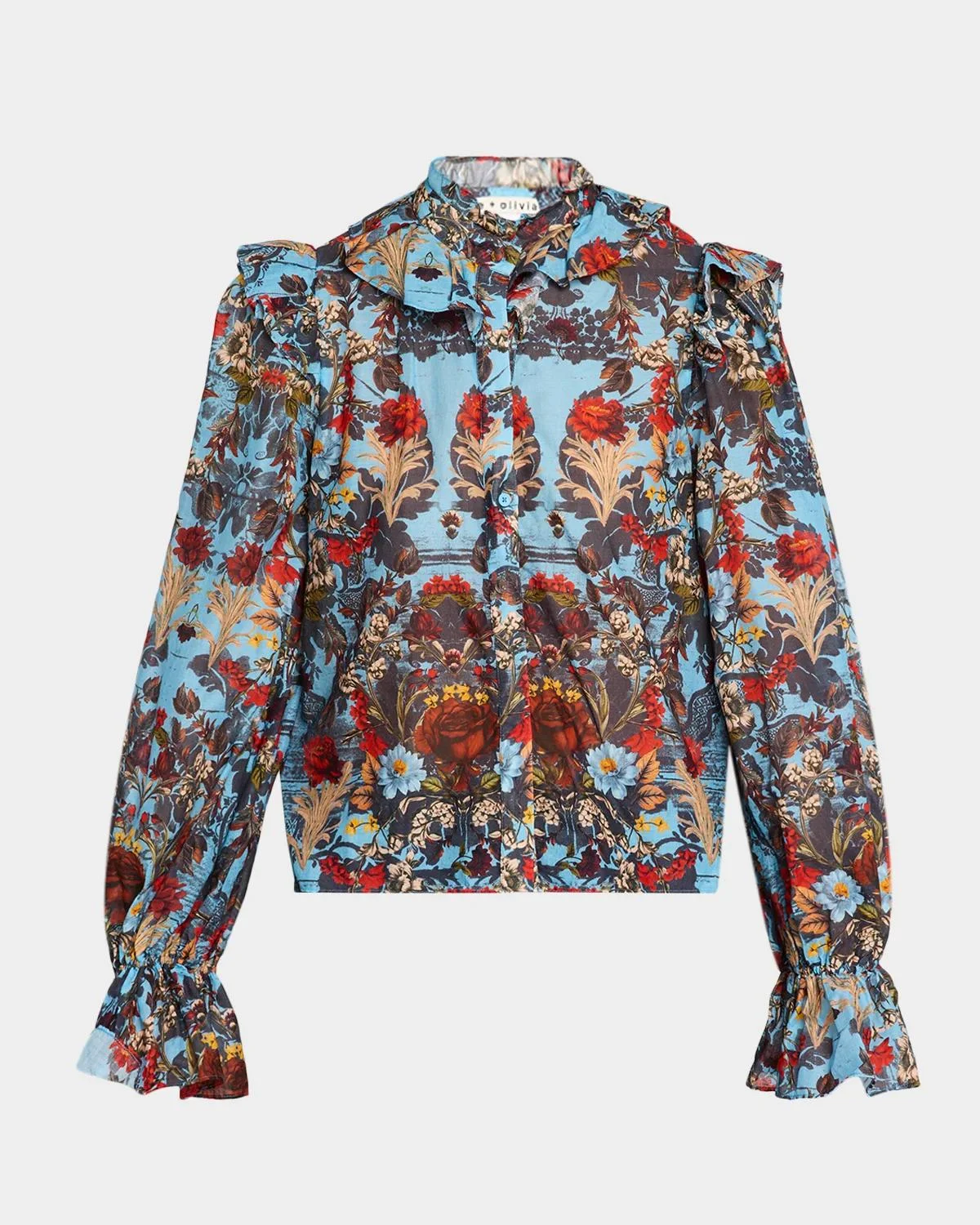 Bernice Ruffled Floral Cotton Blouse - 1