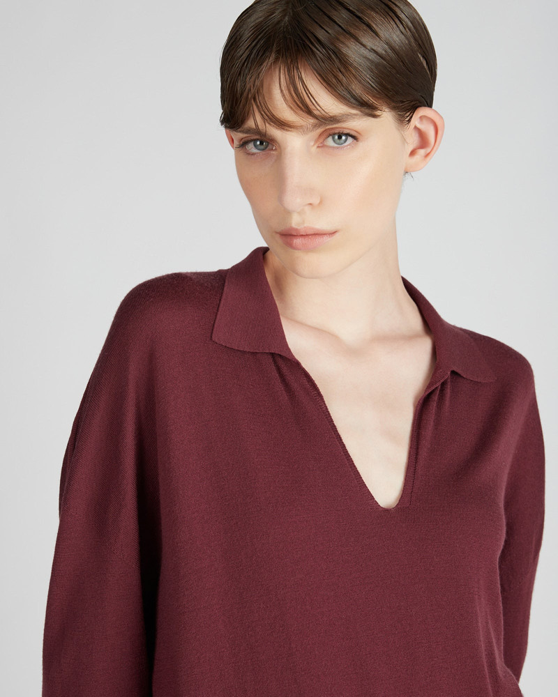 Wide fit V neck polo shirt in Flexwool 4