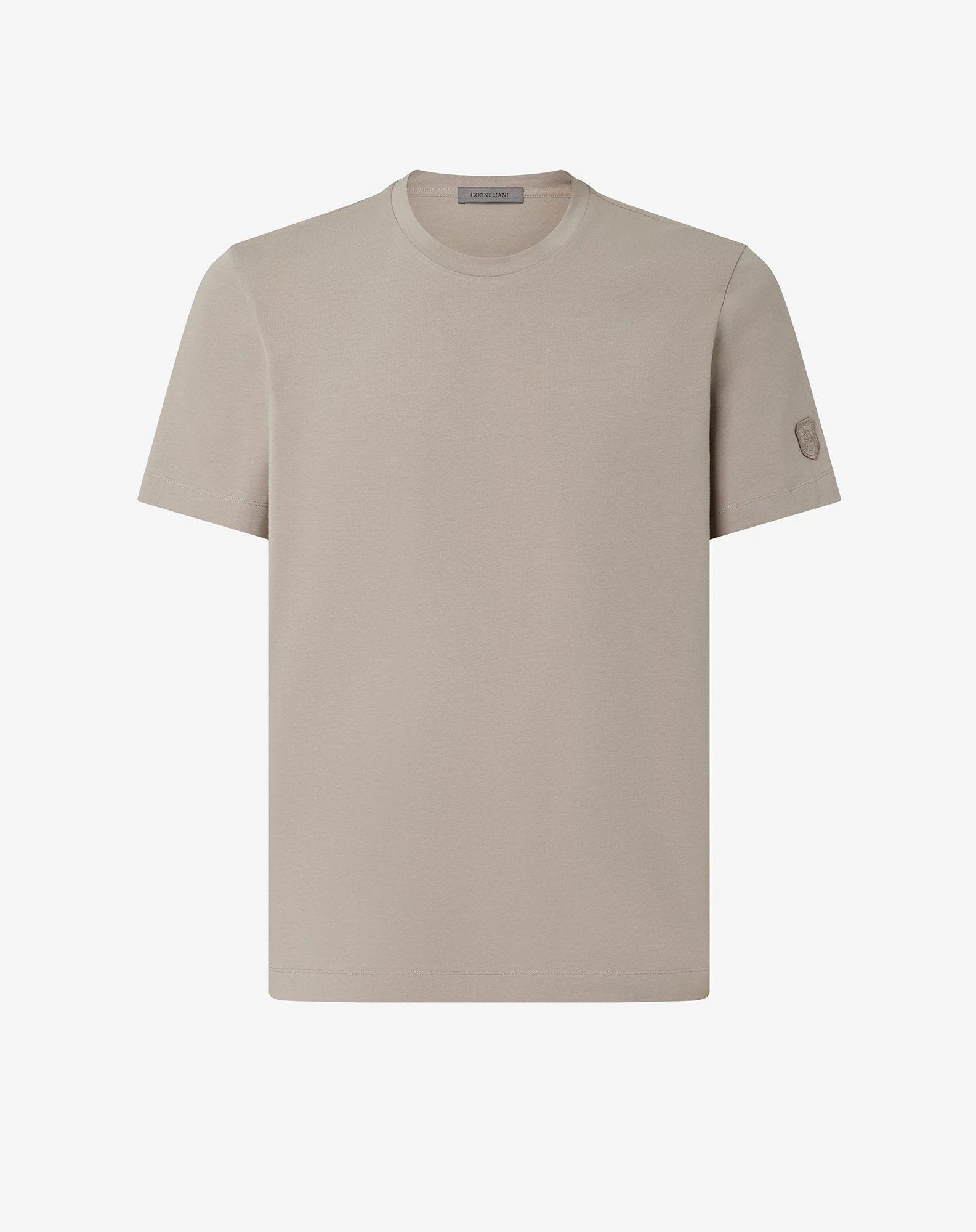 Beige crew neck stretch cotton jersey t-shirt - 1