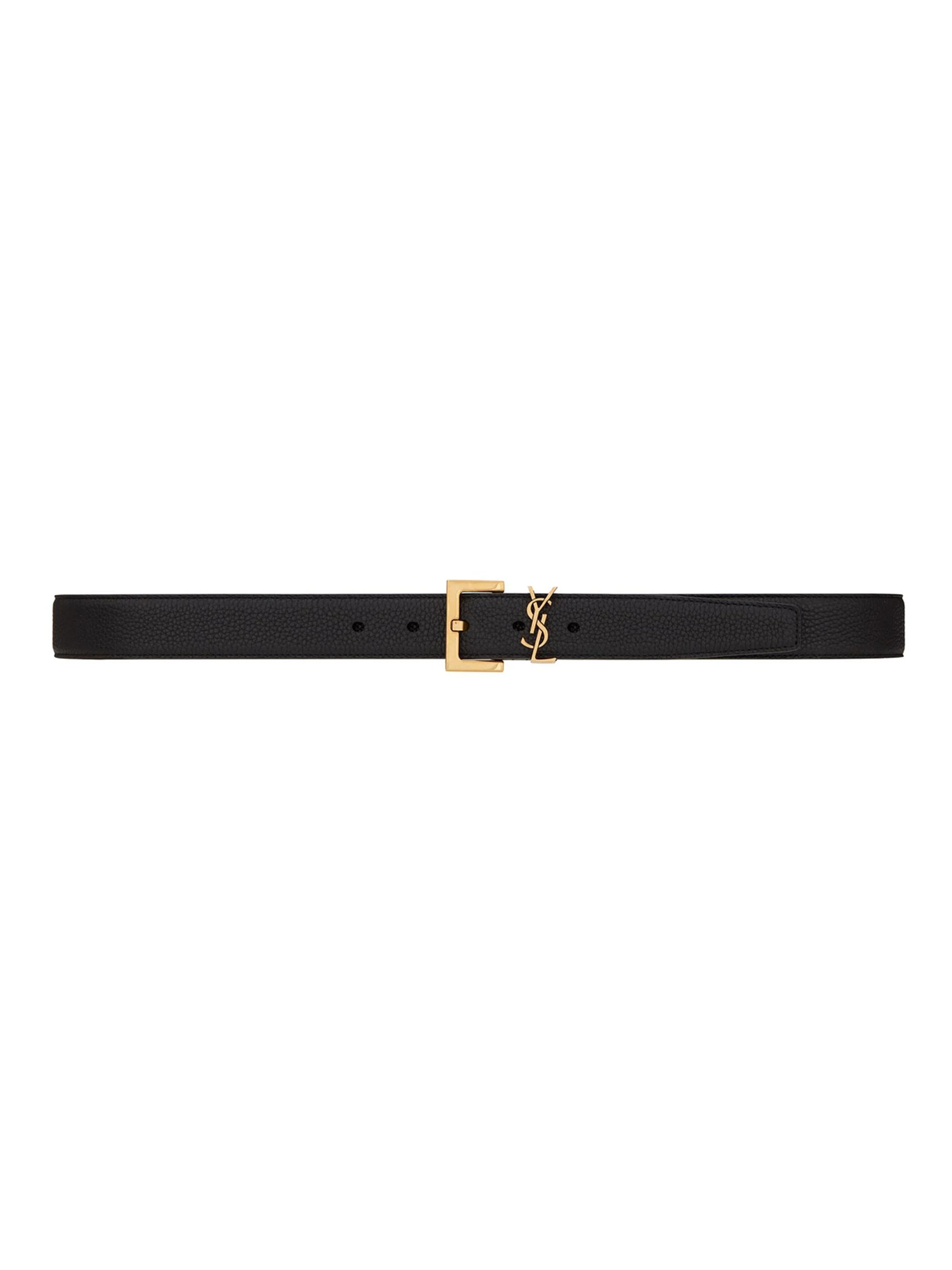 Men's Grained Leather Logo Belt - Nero - 1
