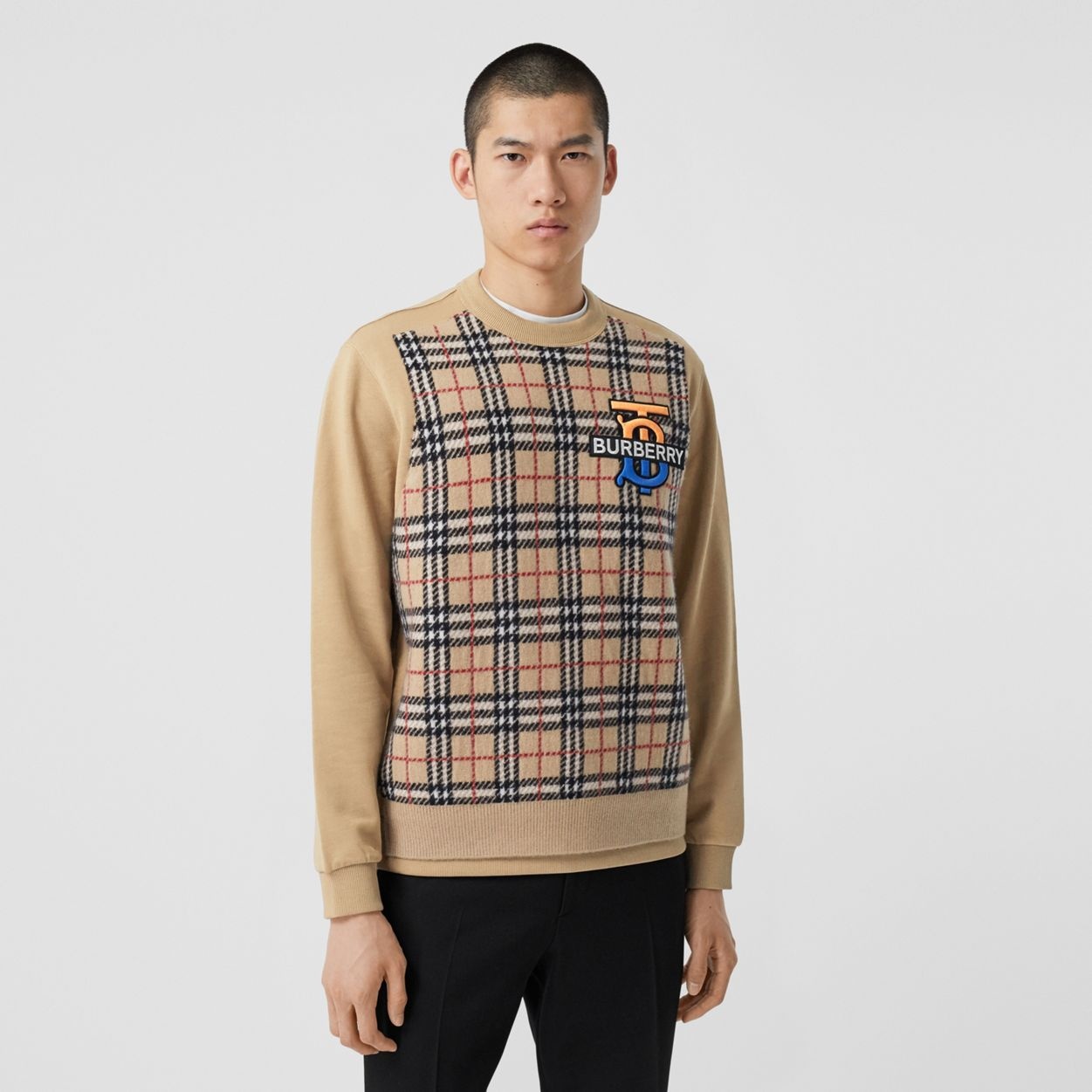 Monogram Motif Check Cashmere Panel Sweatshirt - 2