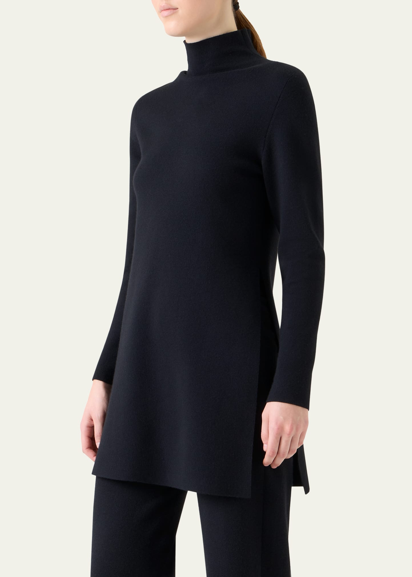 Turtleneck Cashmere-Silk Milano Knit Tunic Sweater - 4