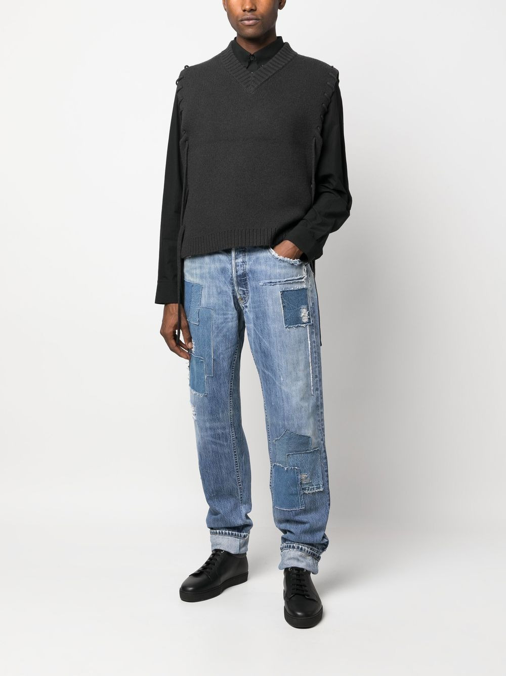 patchwork-detail straight-leg jeans - 2