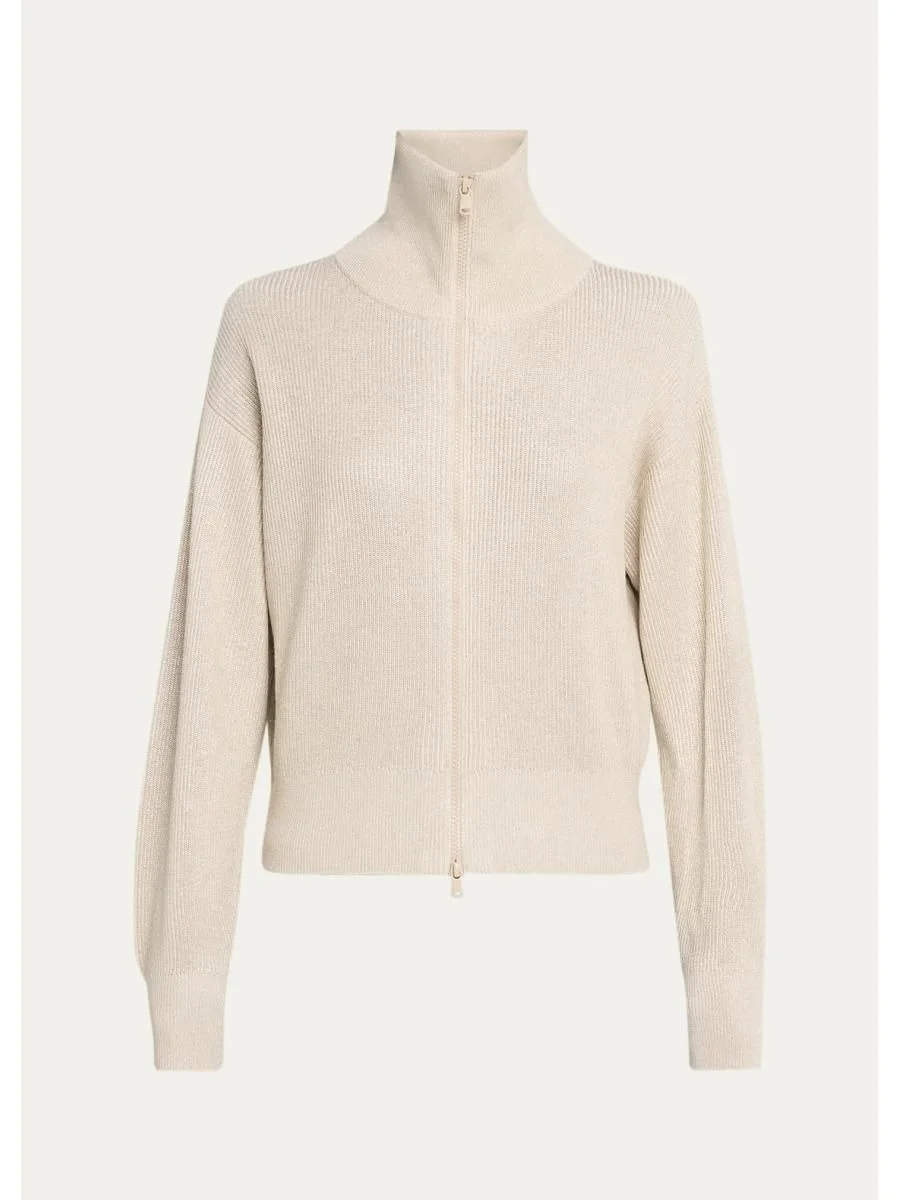 Sparkle Rib Knit Zip Cardigan - 1