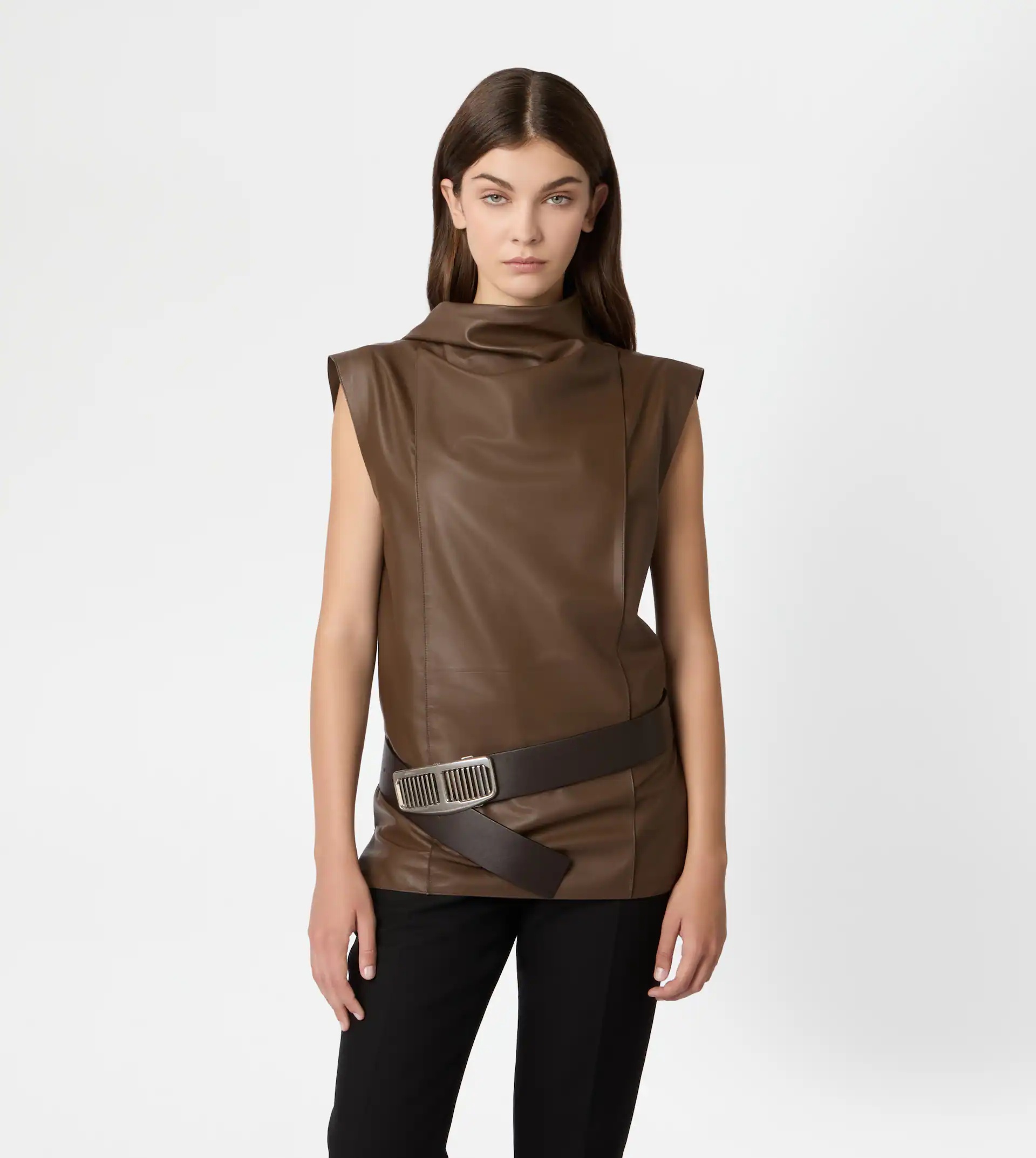 TOP IN NAPPA LEATHER - BROWN - 6