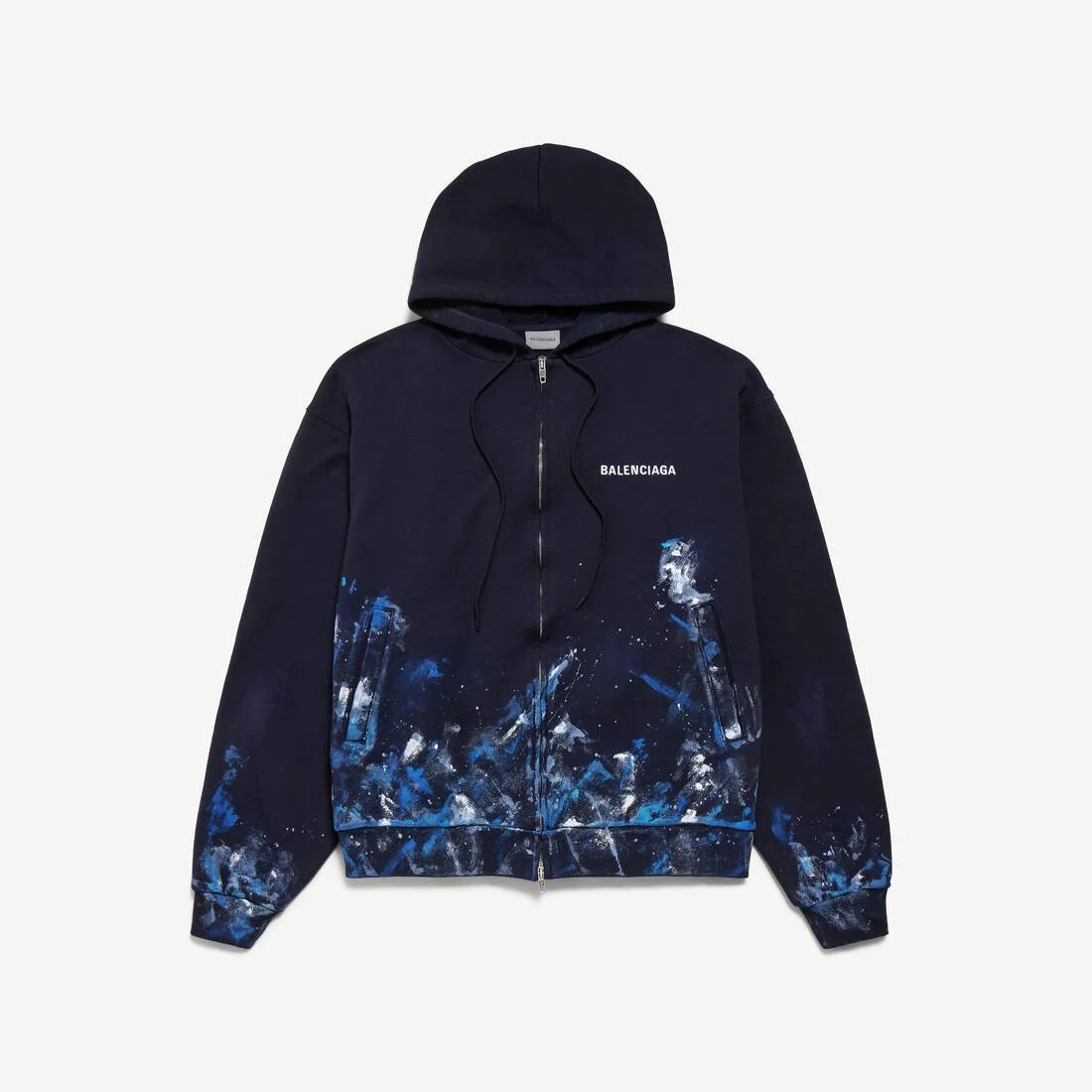 Men's Paint Splatter Oversized Zip-up Hoodie in Navy - 1