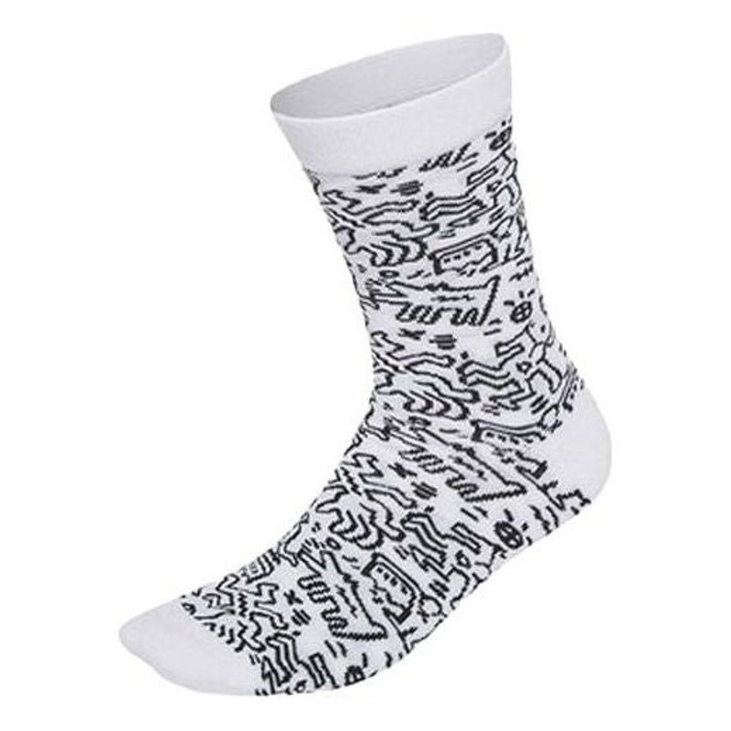 adidas neo x Crossover Graffiti Pattern Casual Socks Unisex One Pair White HC7209 1