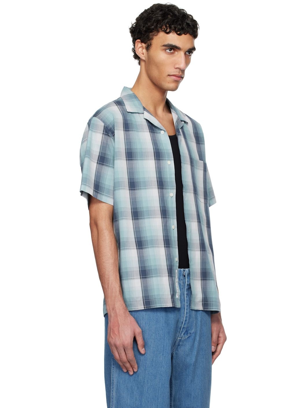 Navy & Green Open Collar Pique S/S Shirt - 2