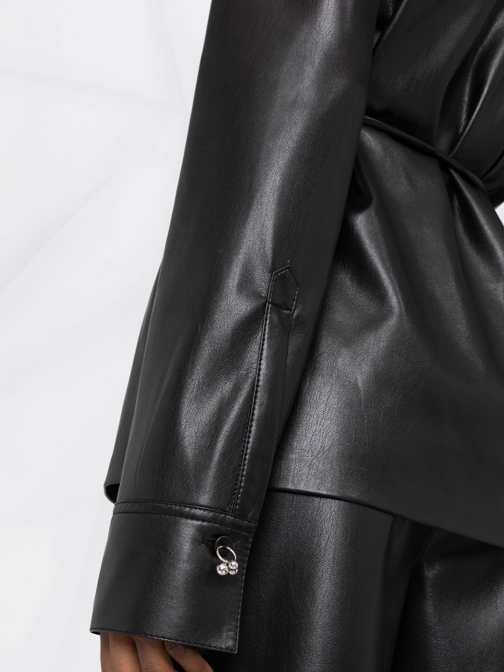faux-leather dangling-button shirt - 5