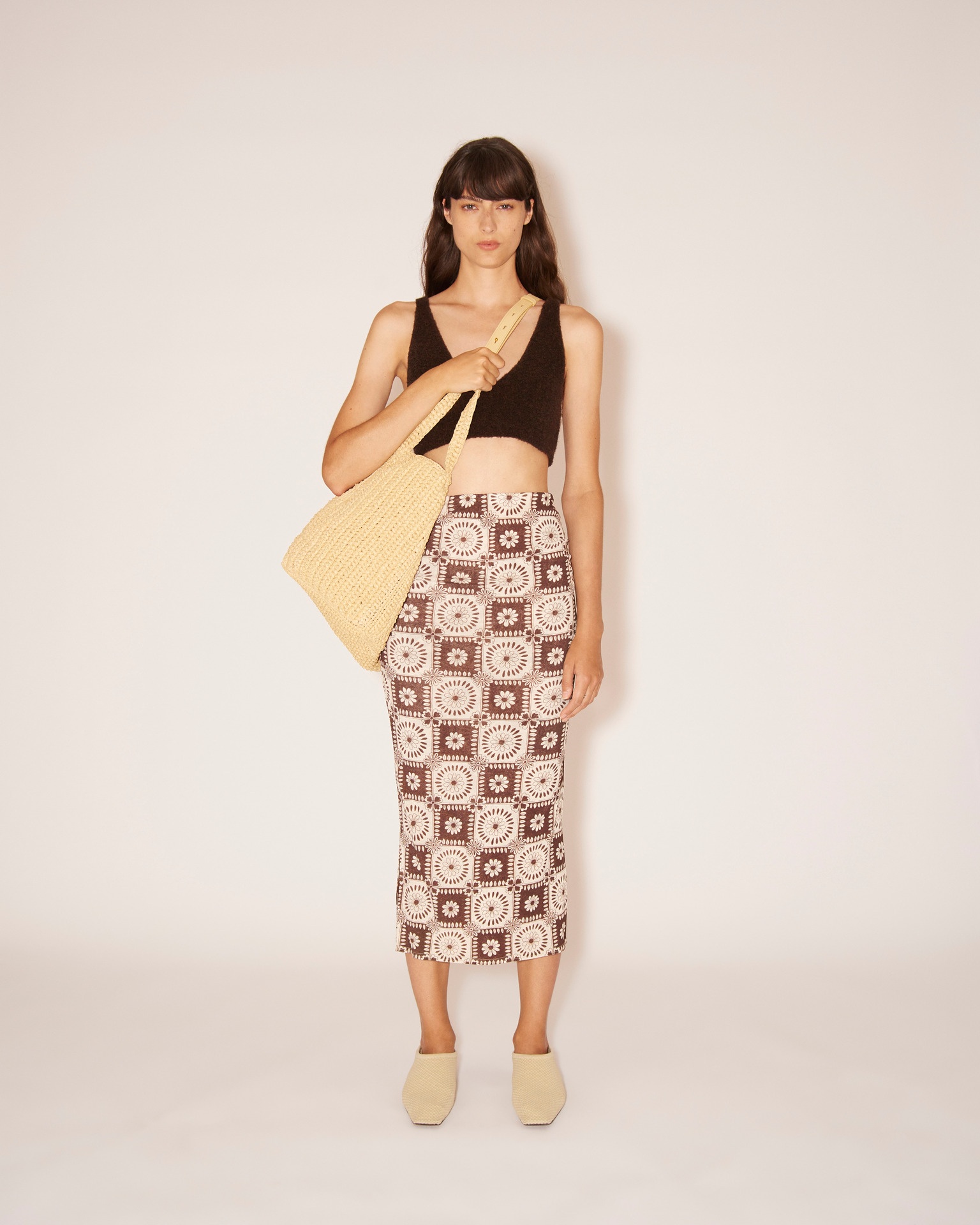 SIBI - Mesh-jersey tile print skirt - Brown - 2