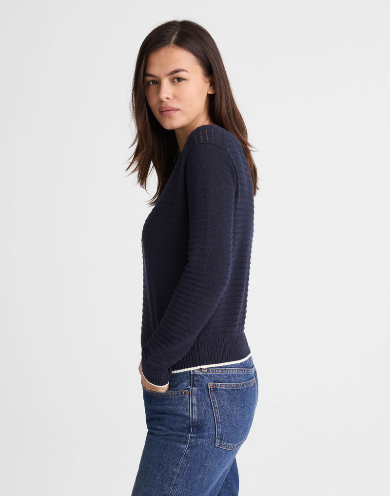 Striped Textured-Stitch Crewneck Sweater in 100% Cotton 4