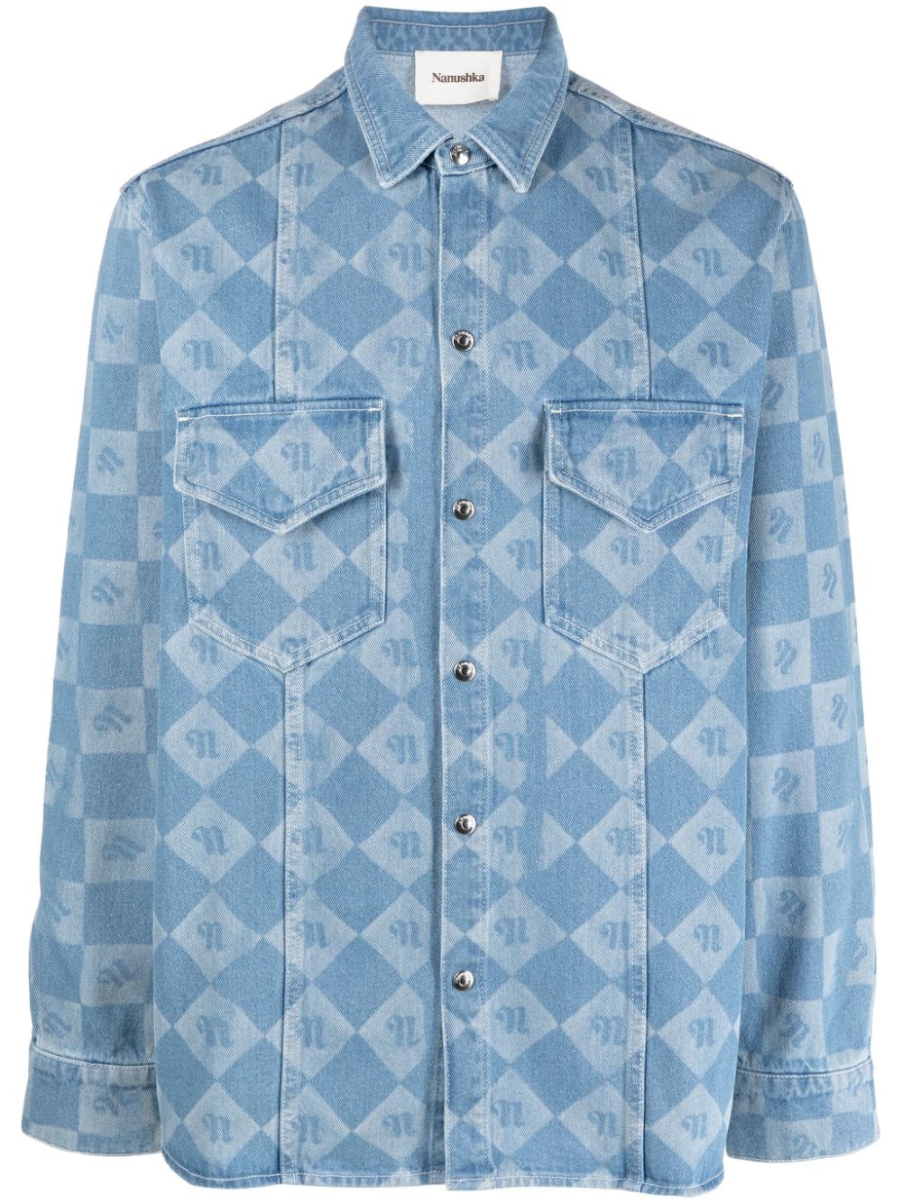 monogram-print denim shirt - 1